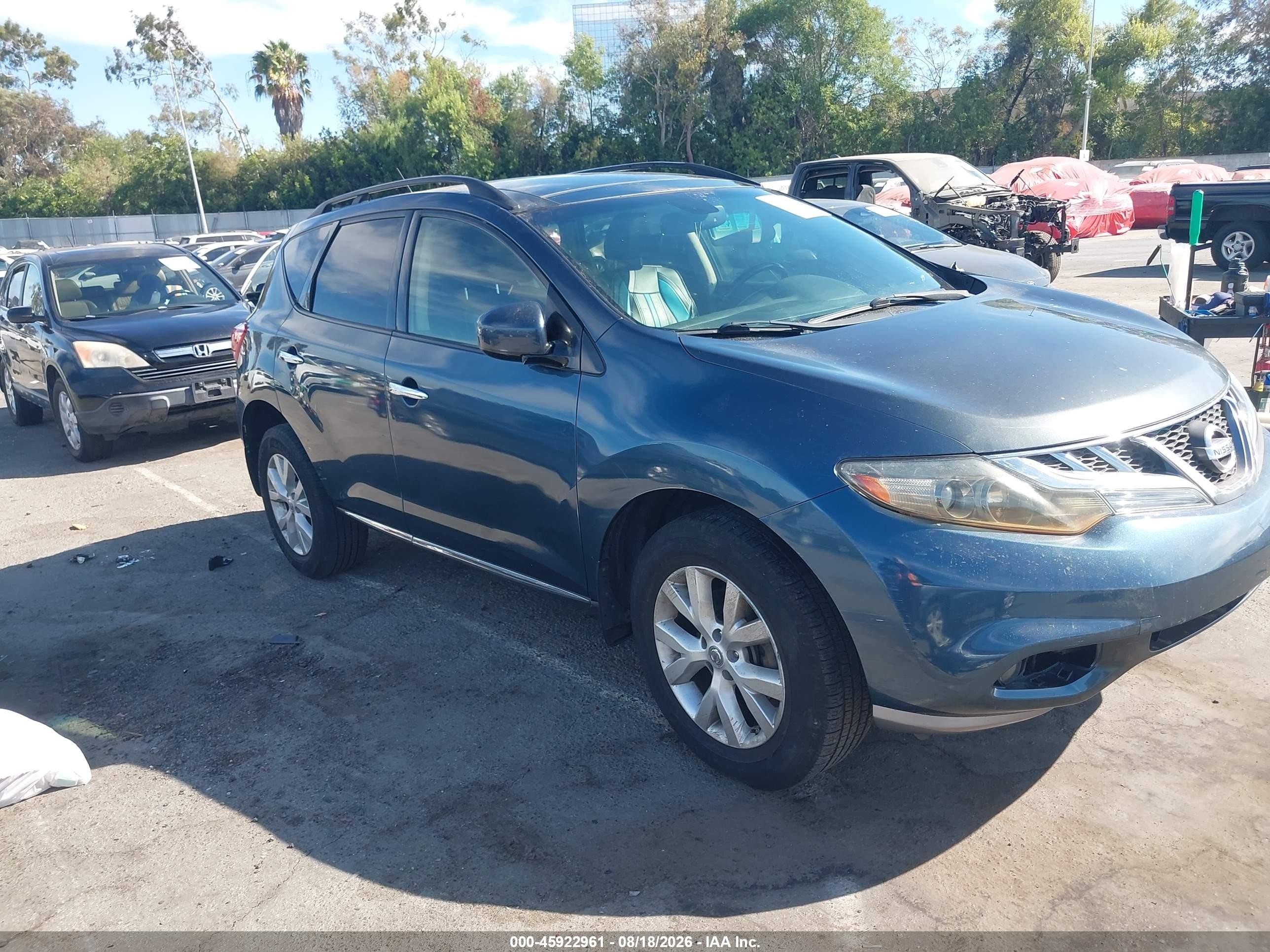 2013 Nissan Murano Sl Blue vin: JN8AZ1MW6DW304987