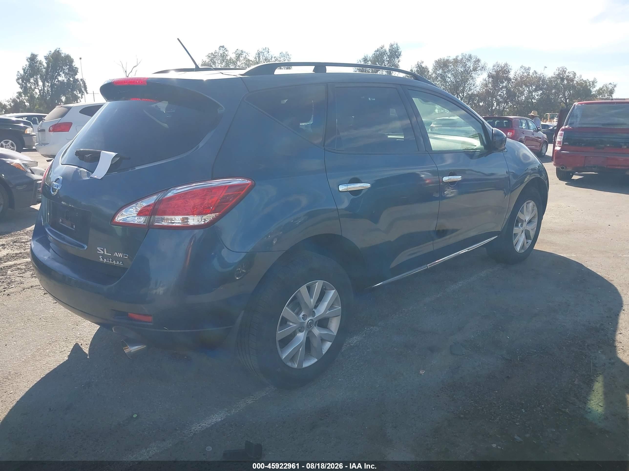 2013 Nissan Murano Sl Blue vin: JN8AZ1MW6DW304987