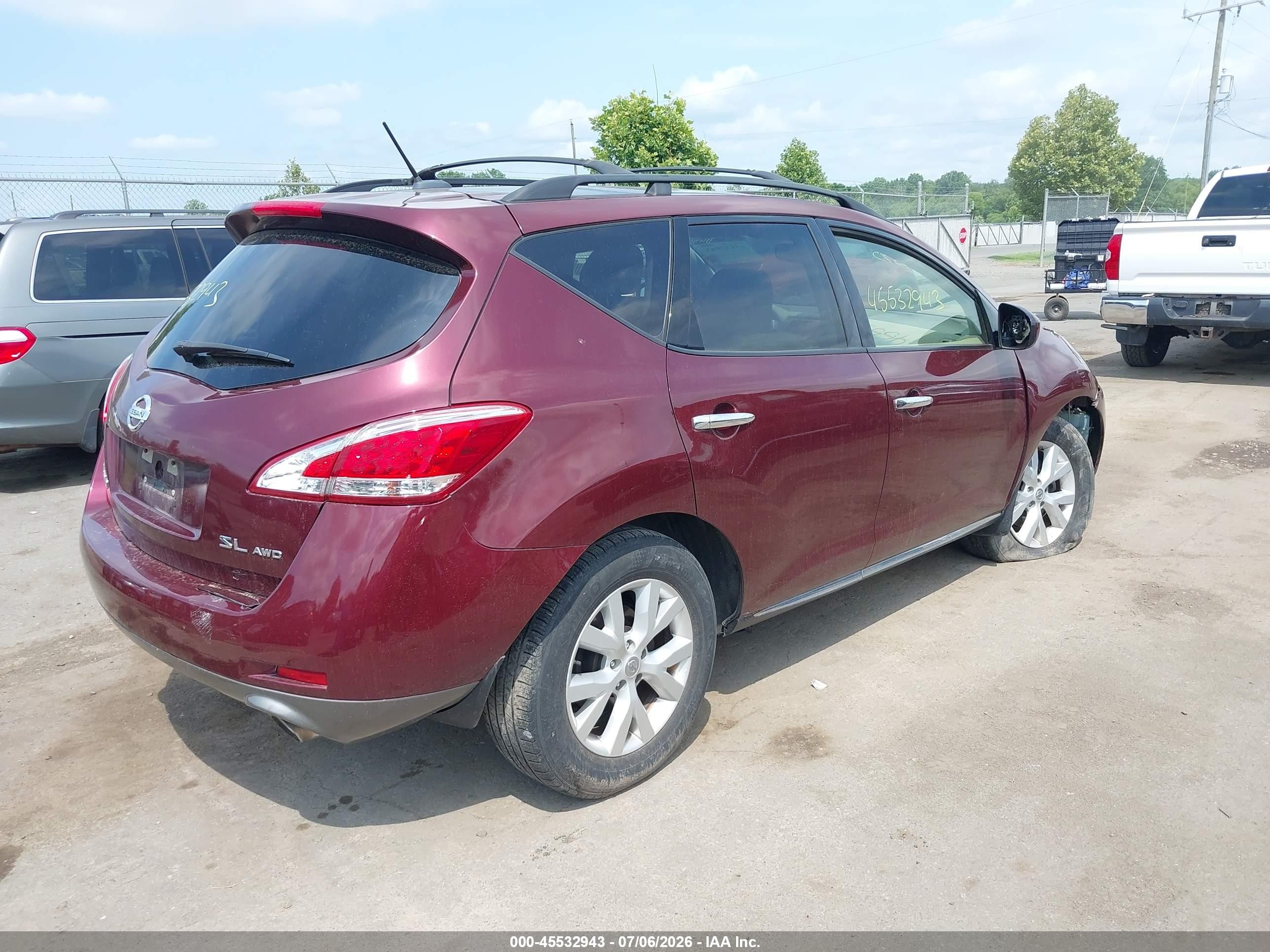 2012 Nissan Murano Sl Темно-бордовый vin: JN8AZ1MW7CW238609