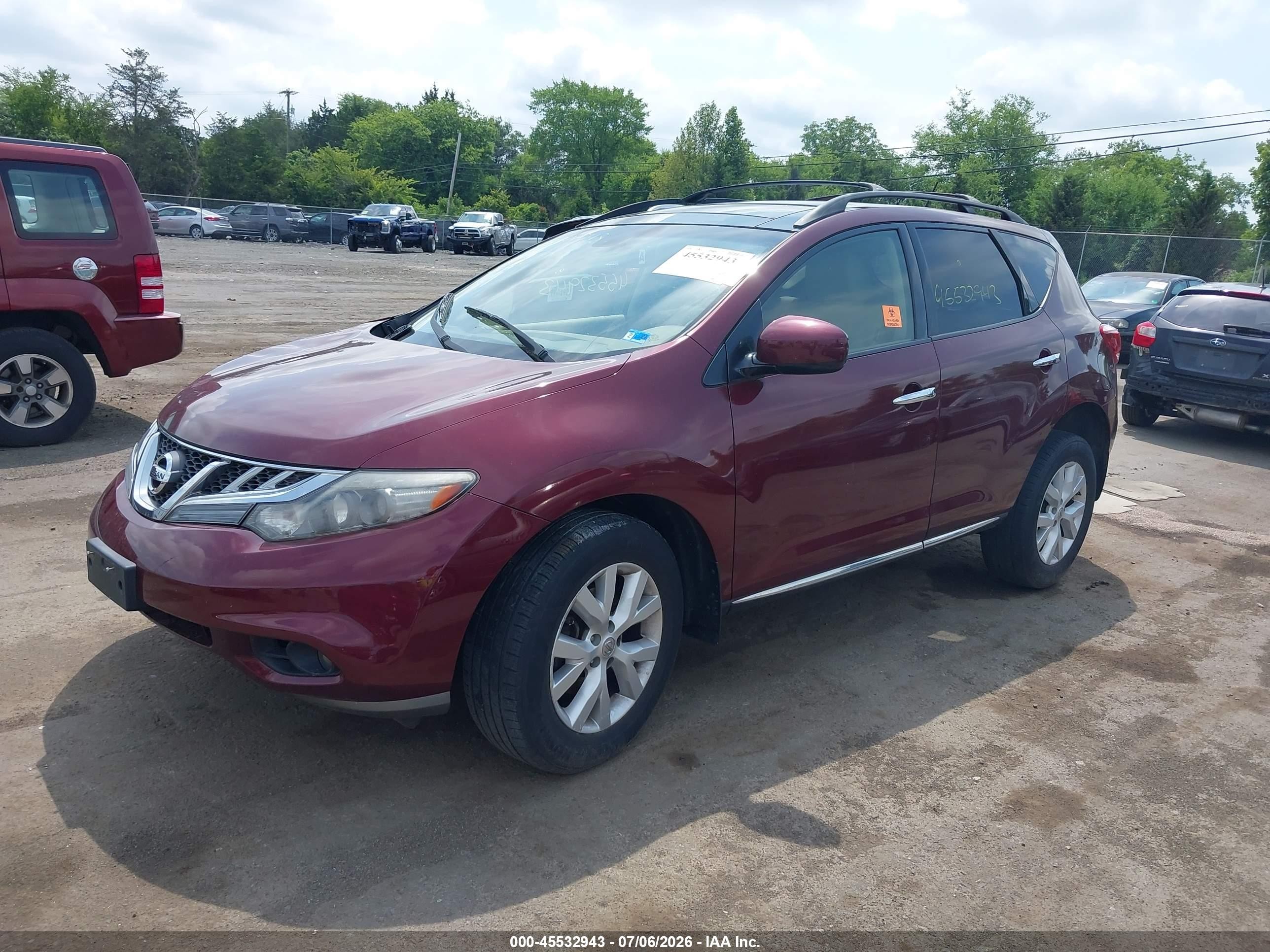 2012 Nissan Murano Sl Темно-бордовый vin: JN8AZ1MW7CW238609