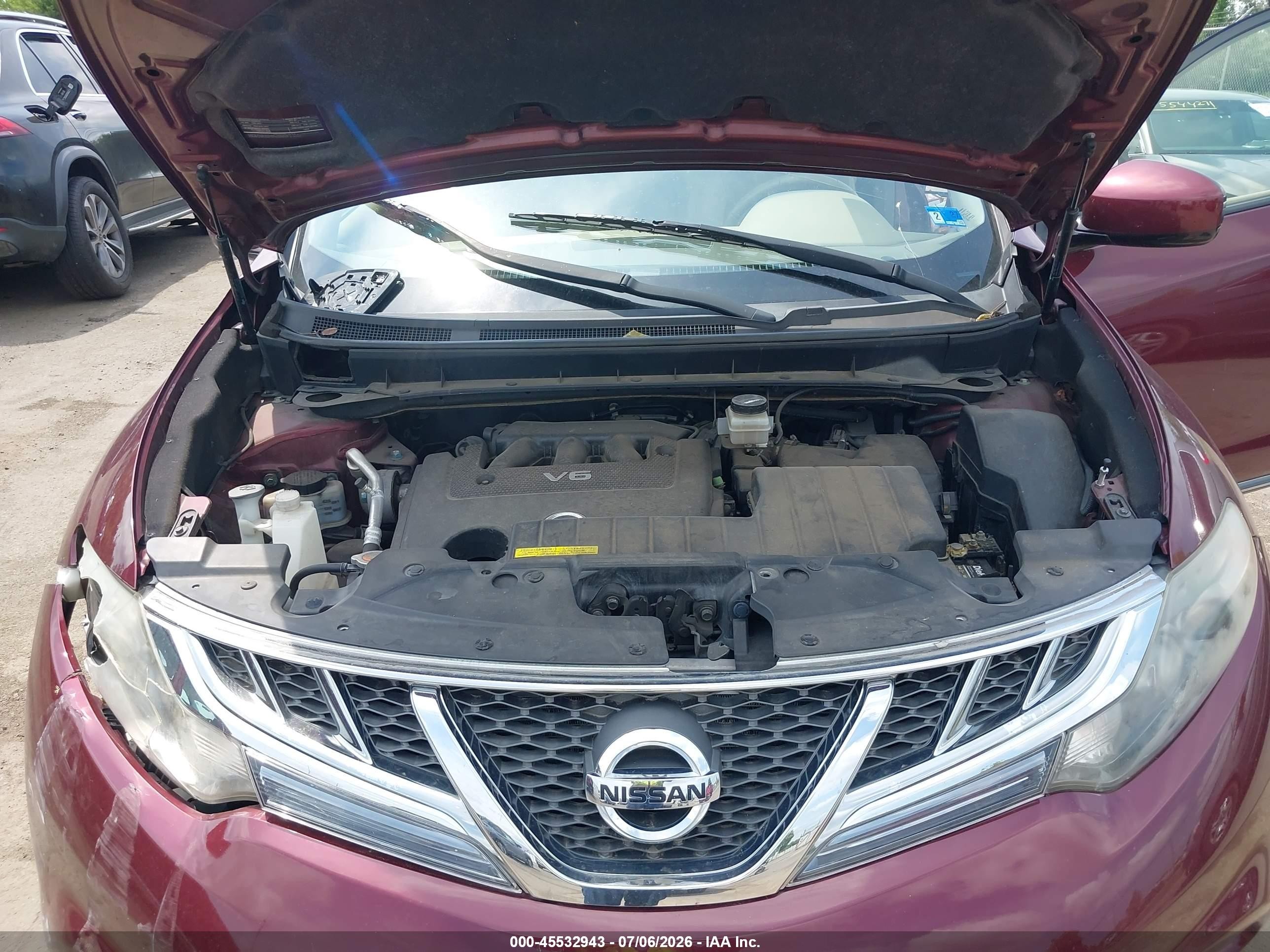 2012 Nissan Murano Sl Темно-бордовый vin: JN8AZ1MW7CW238609