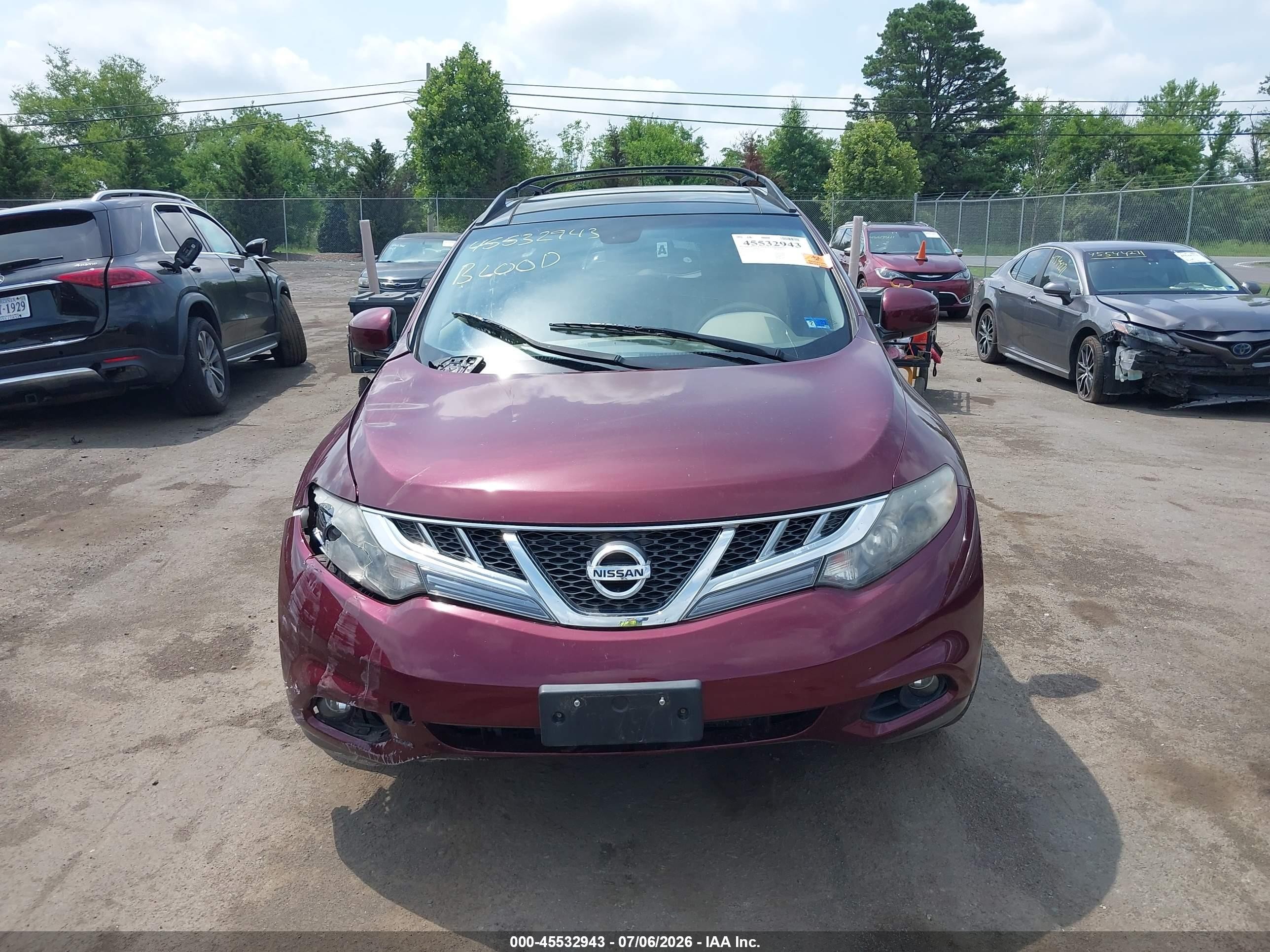 2012 Nissan Murano Sl Темно-бордовый vin: JN8AZ1MW7CW238609