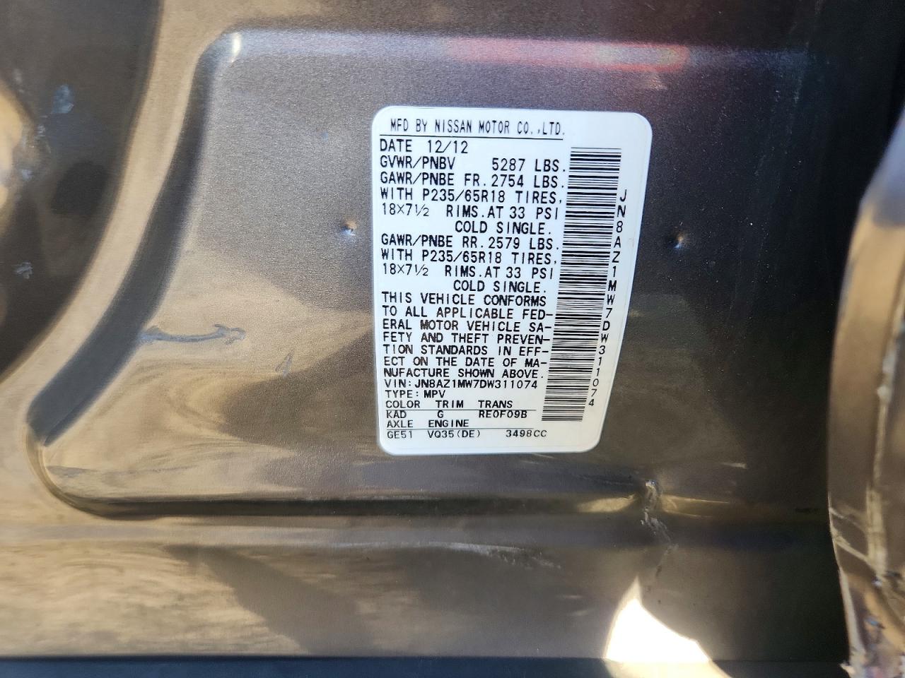 2013 Nissan Murano S Gray vin: JN8AZ1MW7DW311074