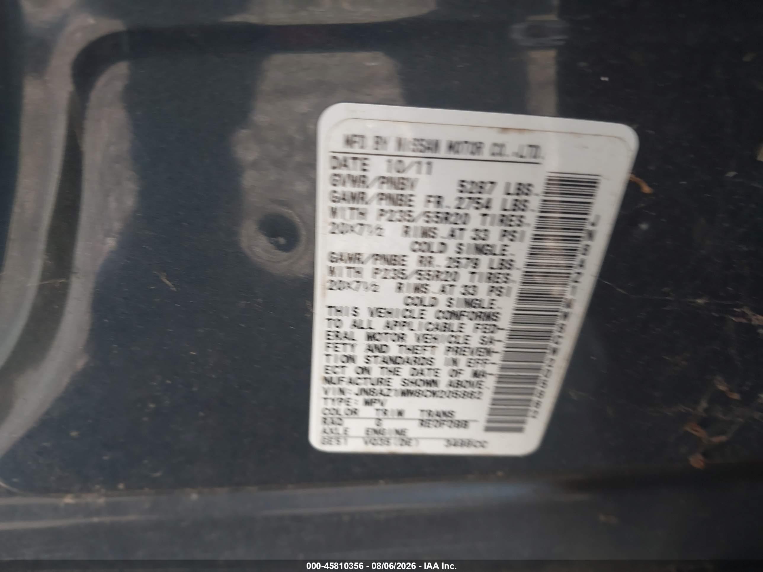 2012 Nissan Murano Le Gray vin: JN8AZ1MW8CW205862