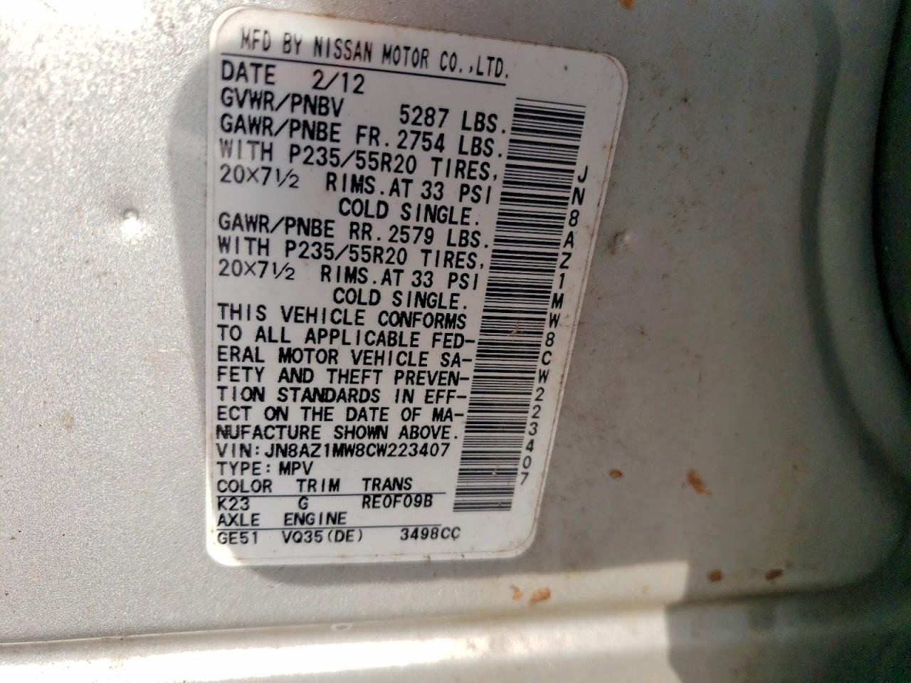 2012 Nissan Murano Silver vin: JN8AZ1MW8CW223407