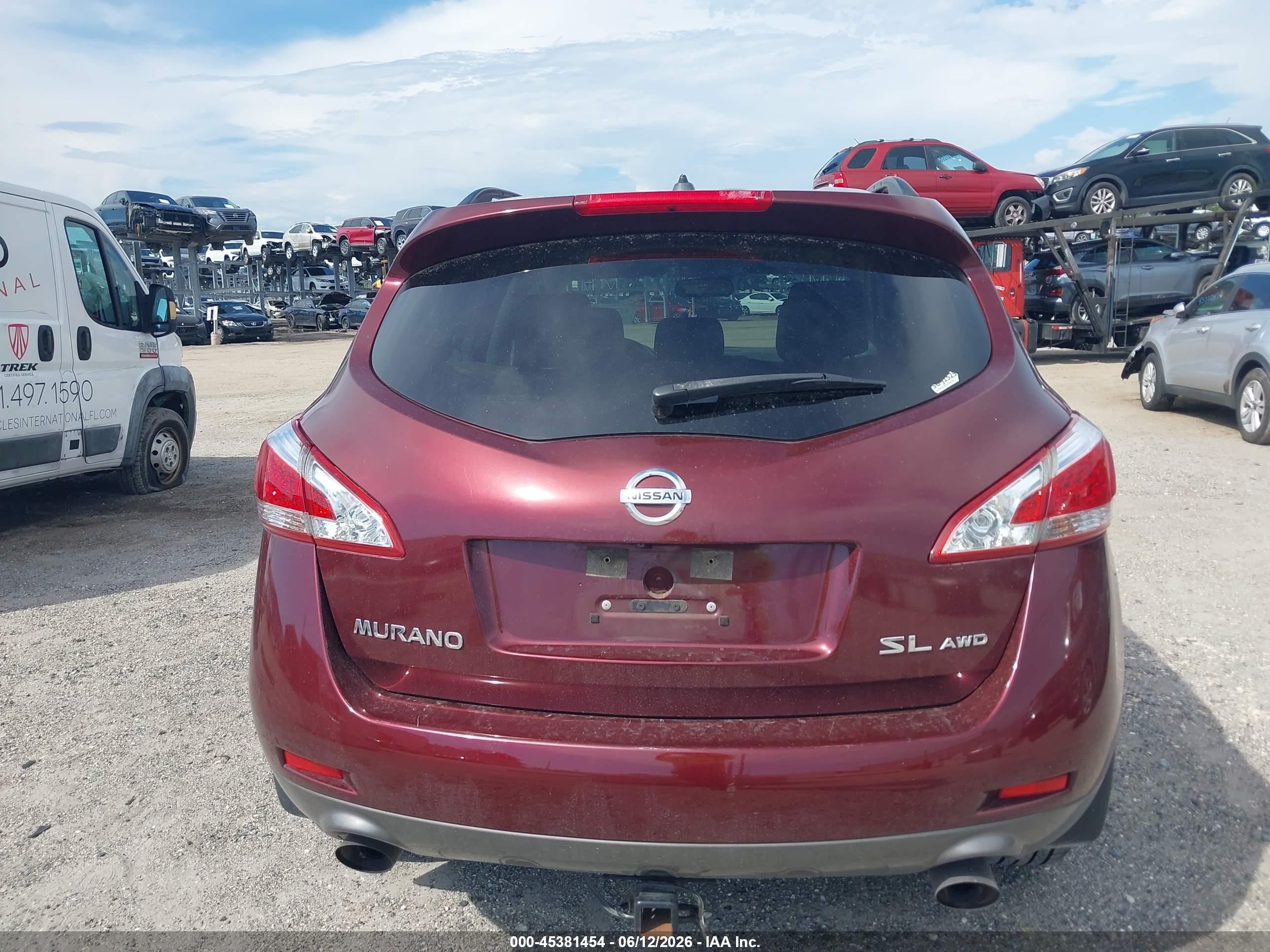 2012 Nissan Murano Sl Burgundy vin: JN8AZ1MW9CW235257