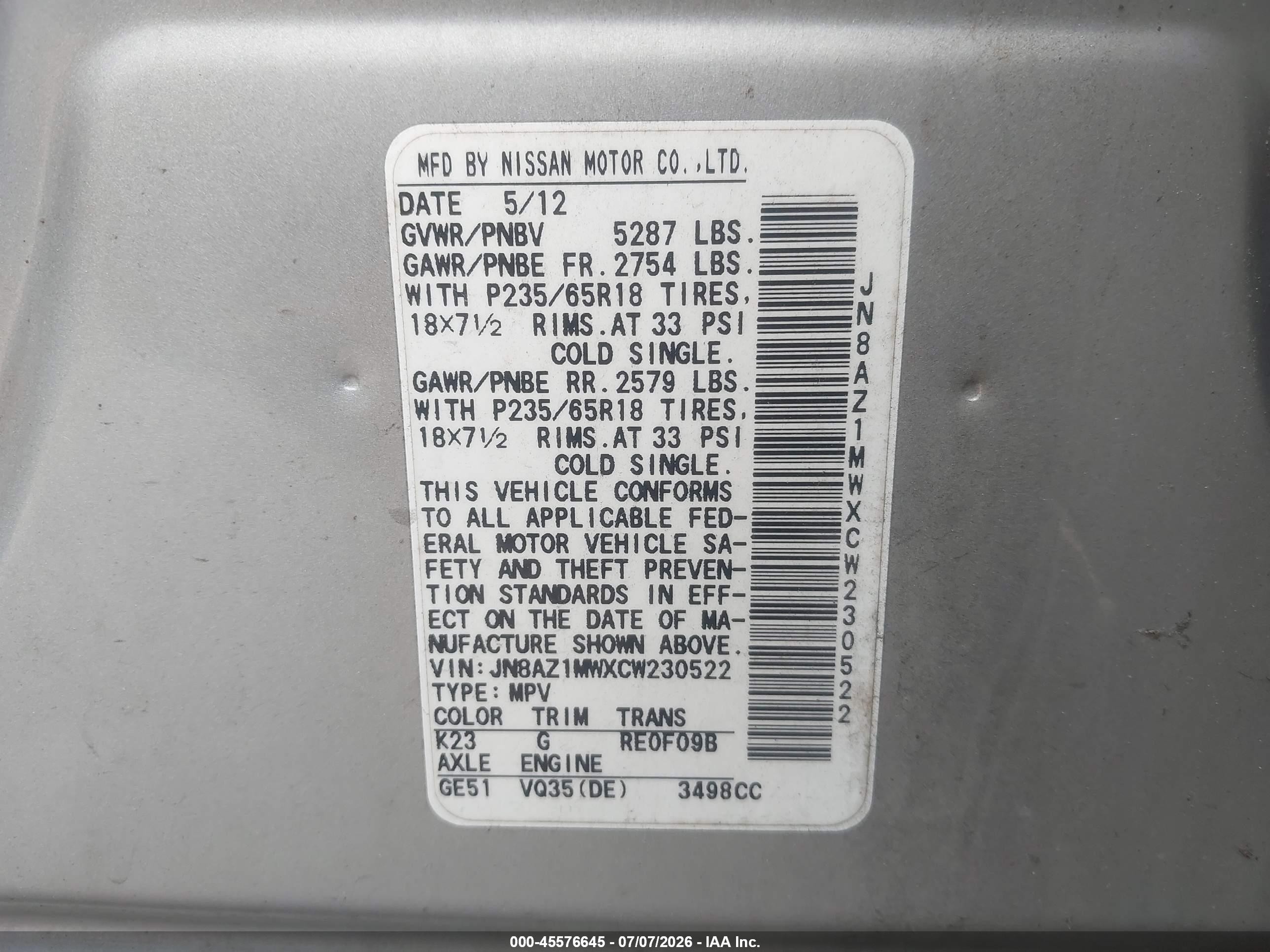 2012 Nissan Murano Sl Silver vin: JN8AZ1MWXCW230522