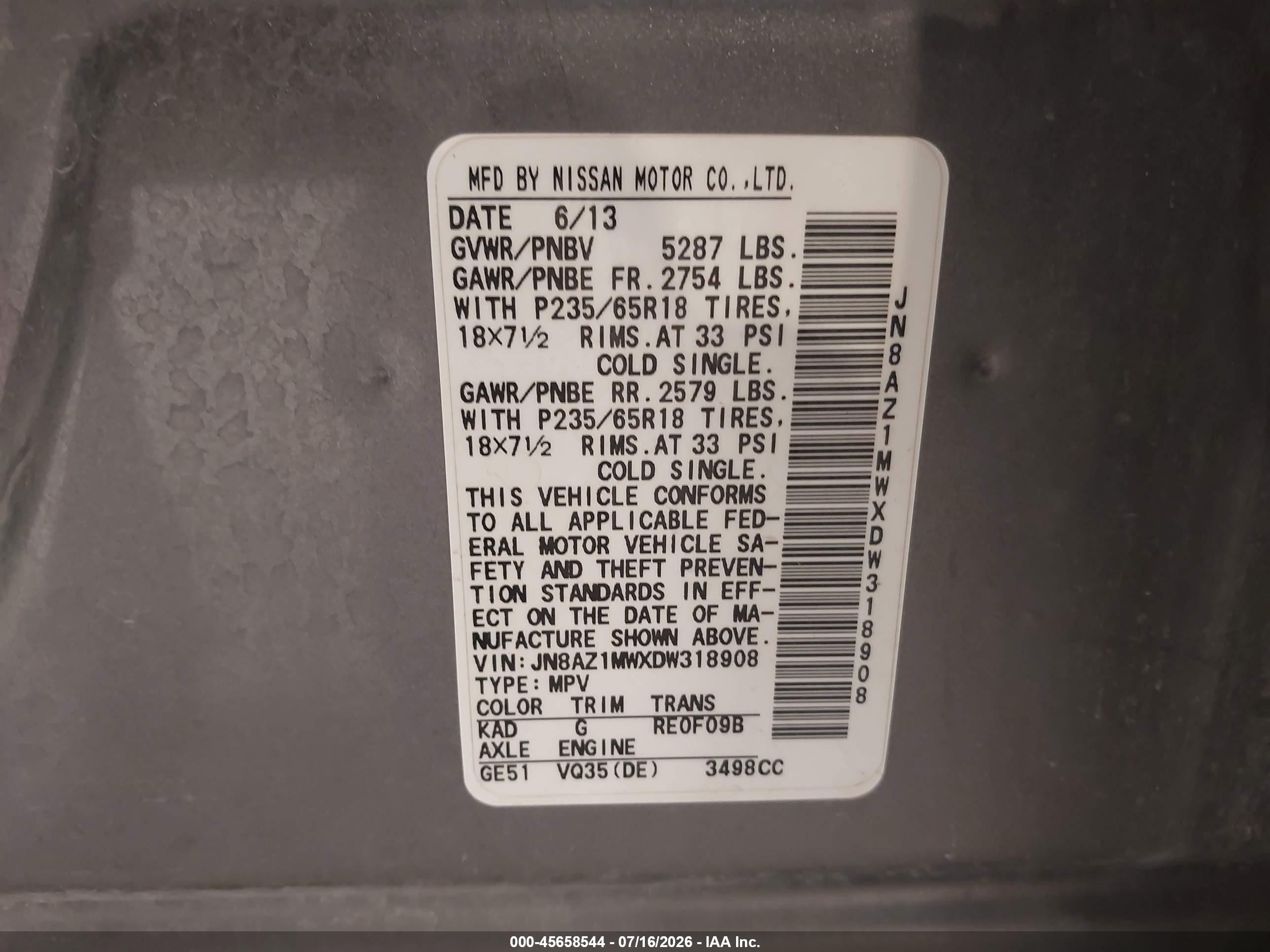 2013 Nissan Murano Sv Gray vin: JN8AZ1MWXDW318908