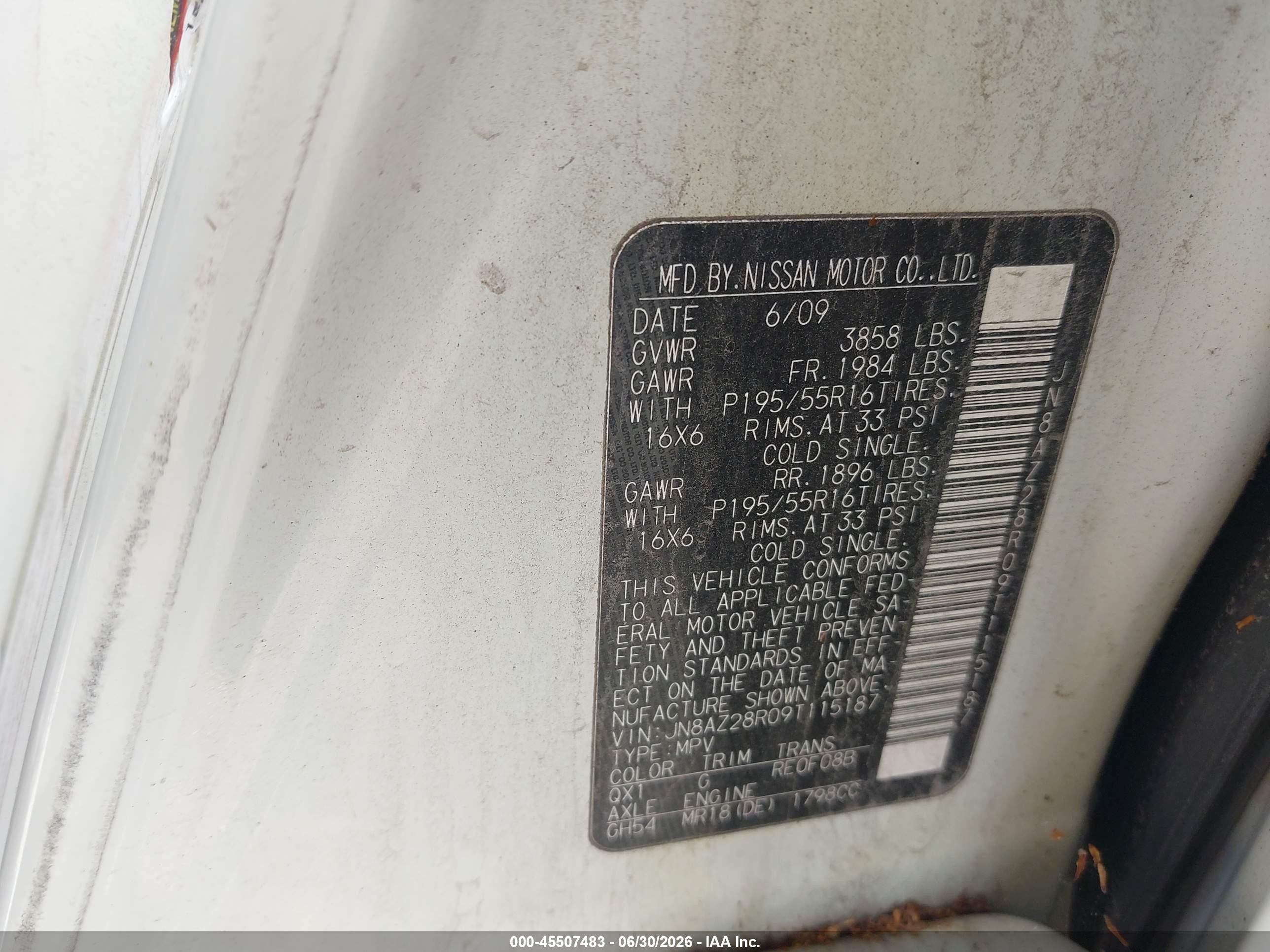 2009 Nissan Cube 1.8 Krom White vin: JN8AZ28R09T115187