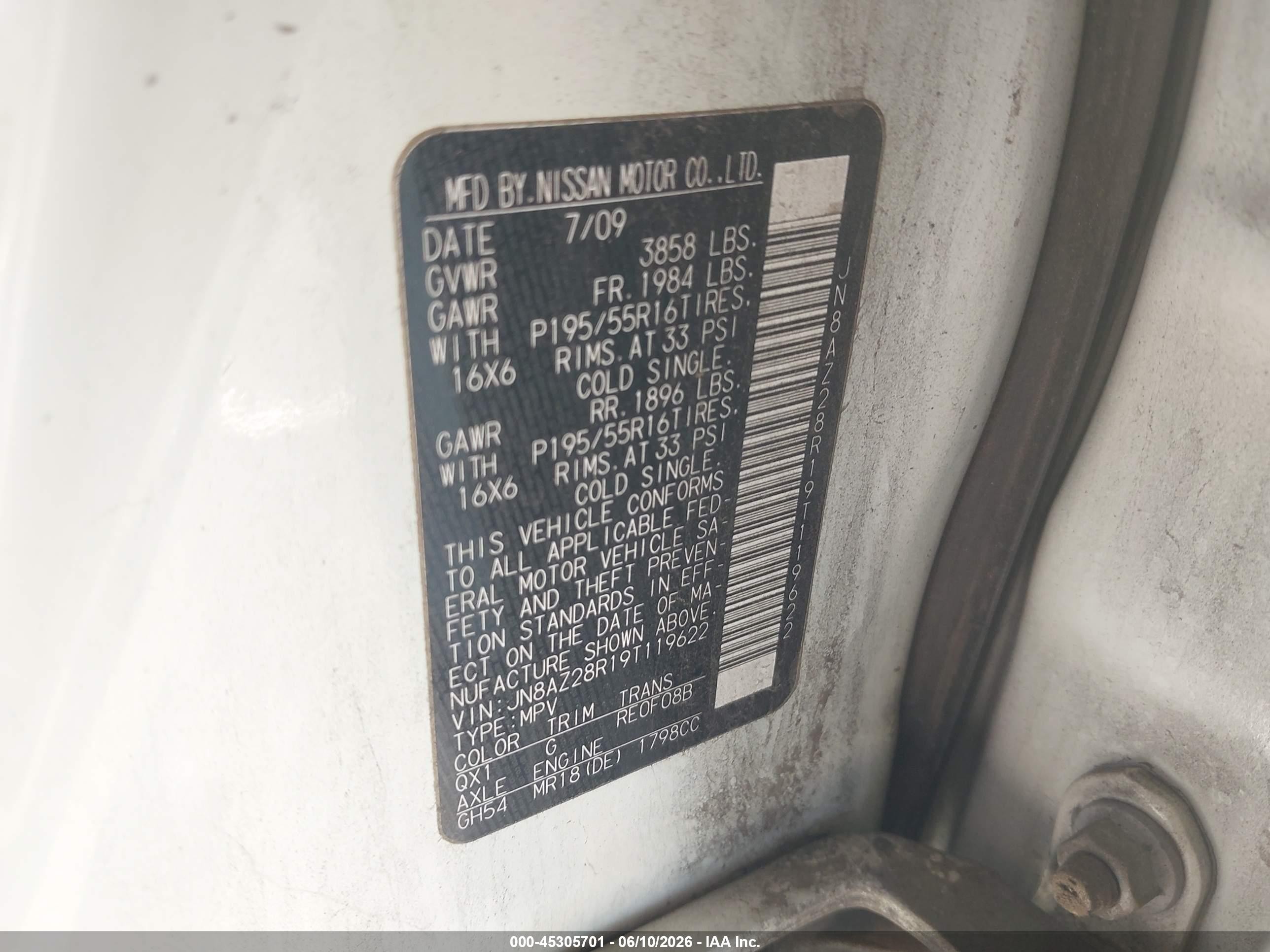2009 Nissan Cube 1.8sl White vin: JN8AZ28R19T119622
