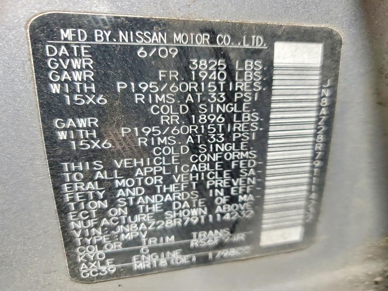 2009 Nissan Cube Base Silver vin: JN8AZ28R79T114232