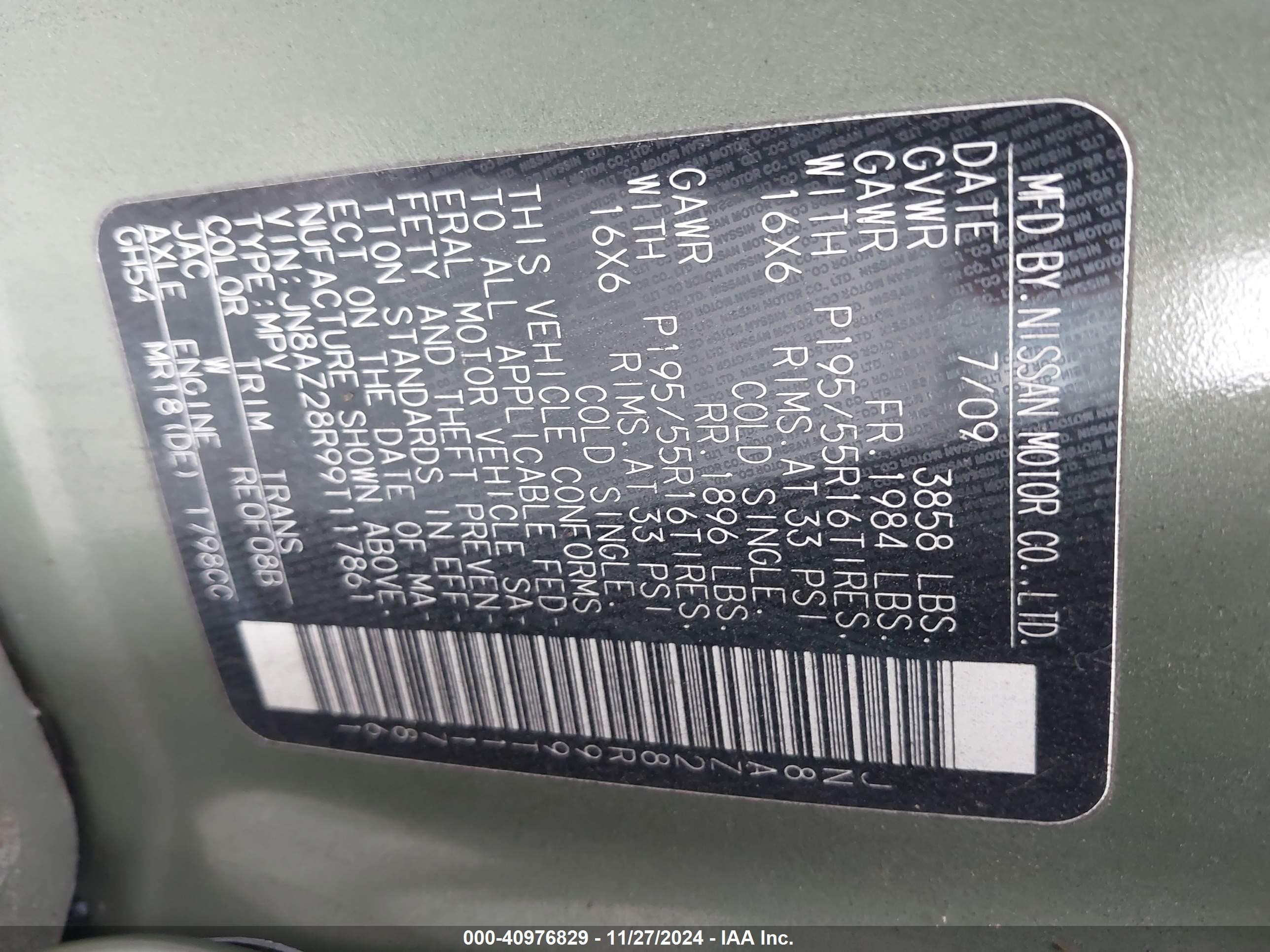 JN8AZ28R99T117861 — 2009 NISSAN CUBE History & VIN | AutoHelperBot