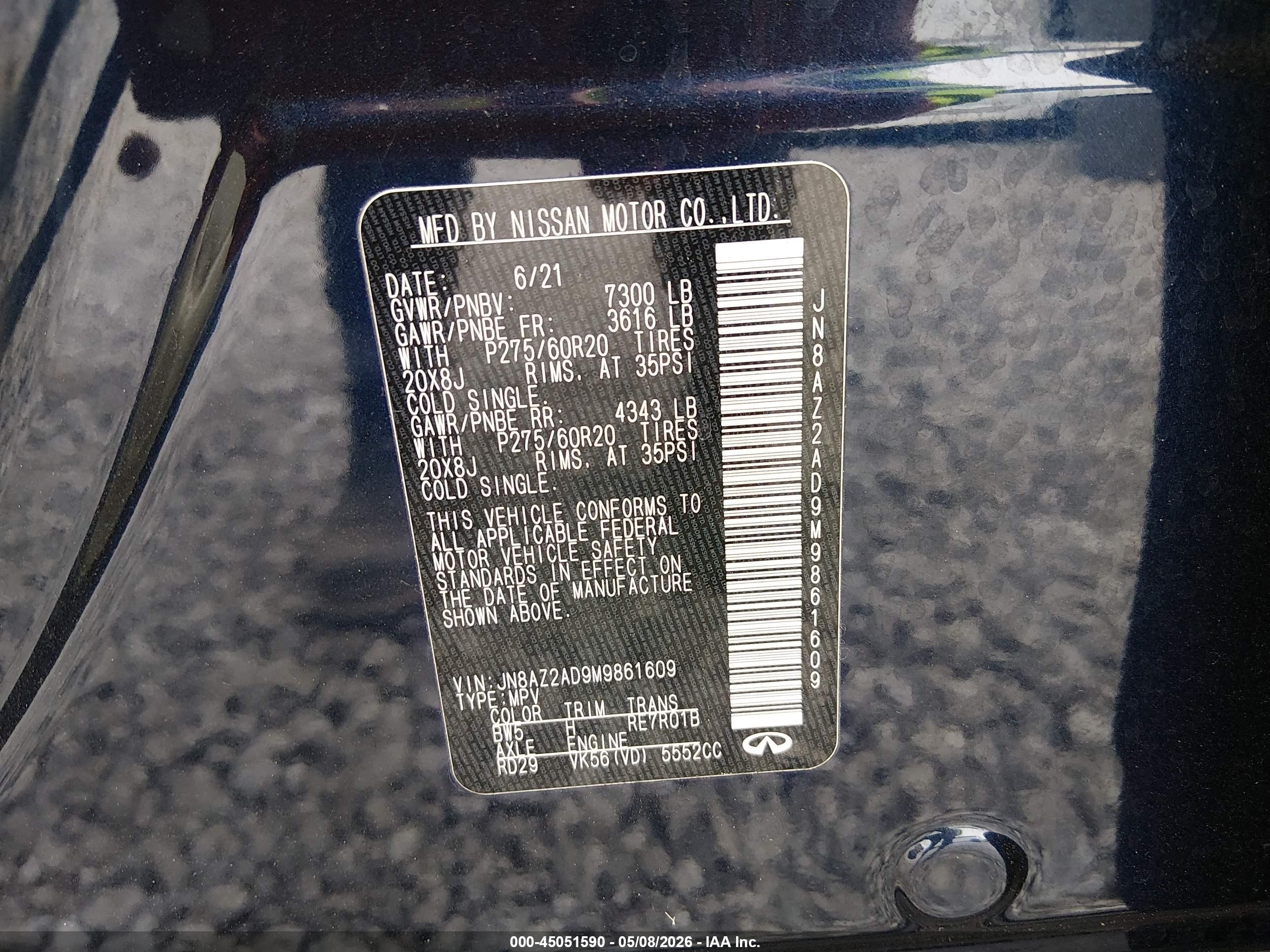 2021 Infiniti Qx80 Luxe Dark Blue vin: JN8AZ2AD9M9861609