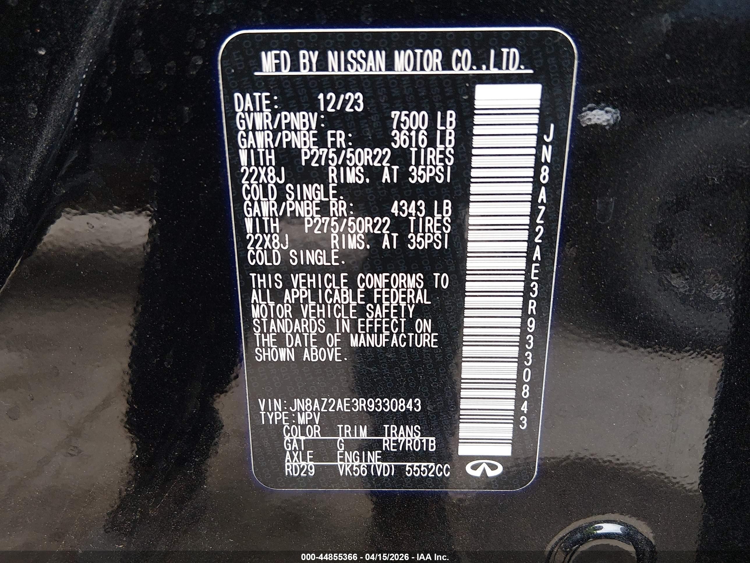 2024 Infiniti Qx80 Premium Select Awd Black vin: JN8AZ2AE3R9330843