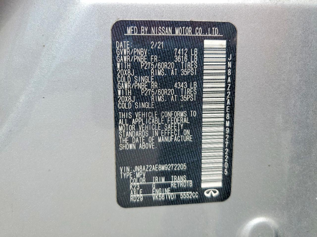 2021 Infiniti Qx80 Luxe Silver vin: JN8AZ2AE8M9272205