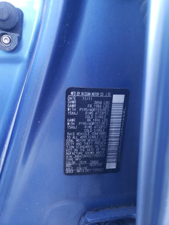 2012 Nissan Cube Base Blue vin: JN8AZ2KR2CT250333