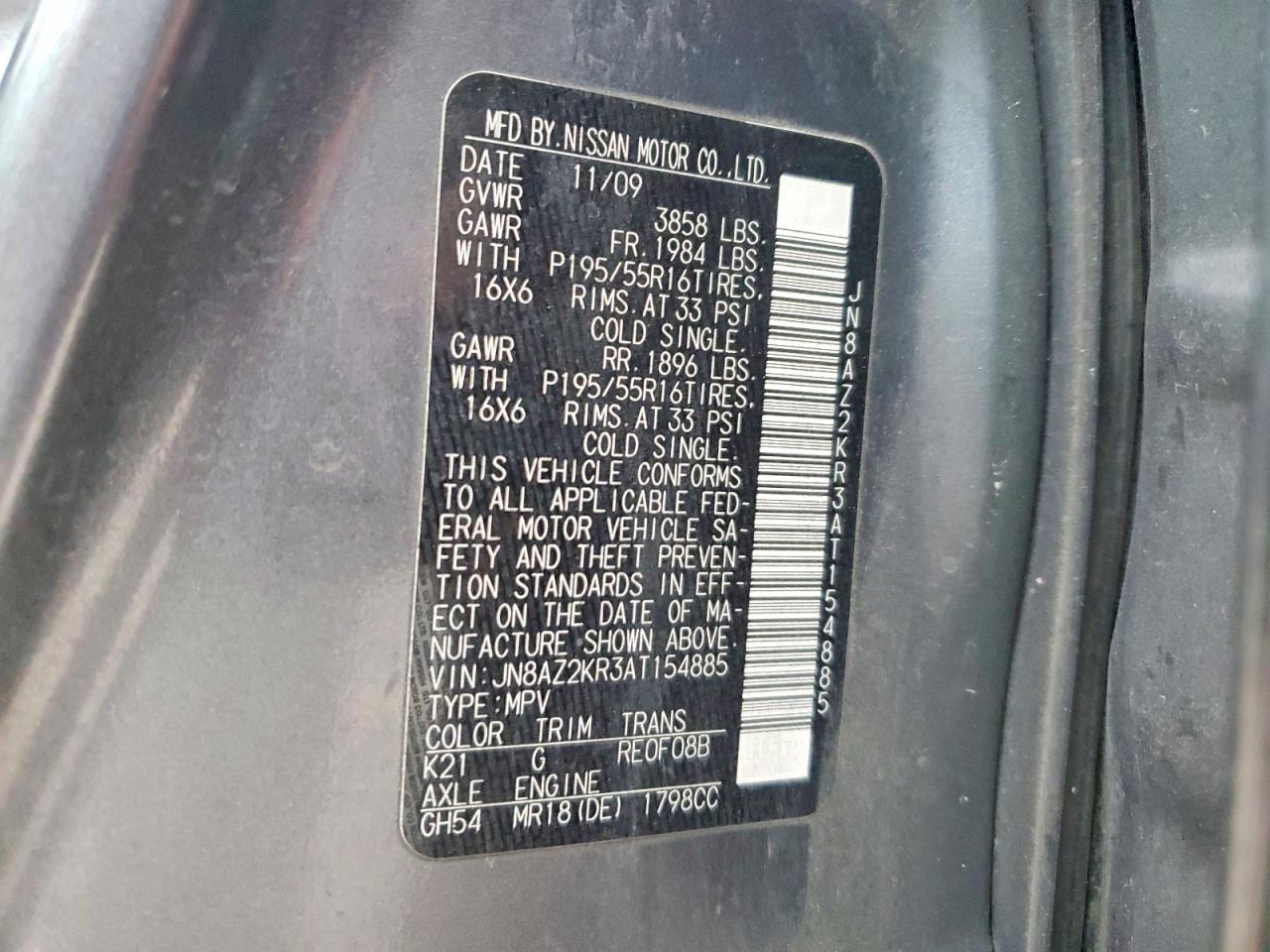 2010 Nissan Cube Silver vin: JN8AZ2KR3AT154885