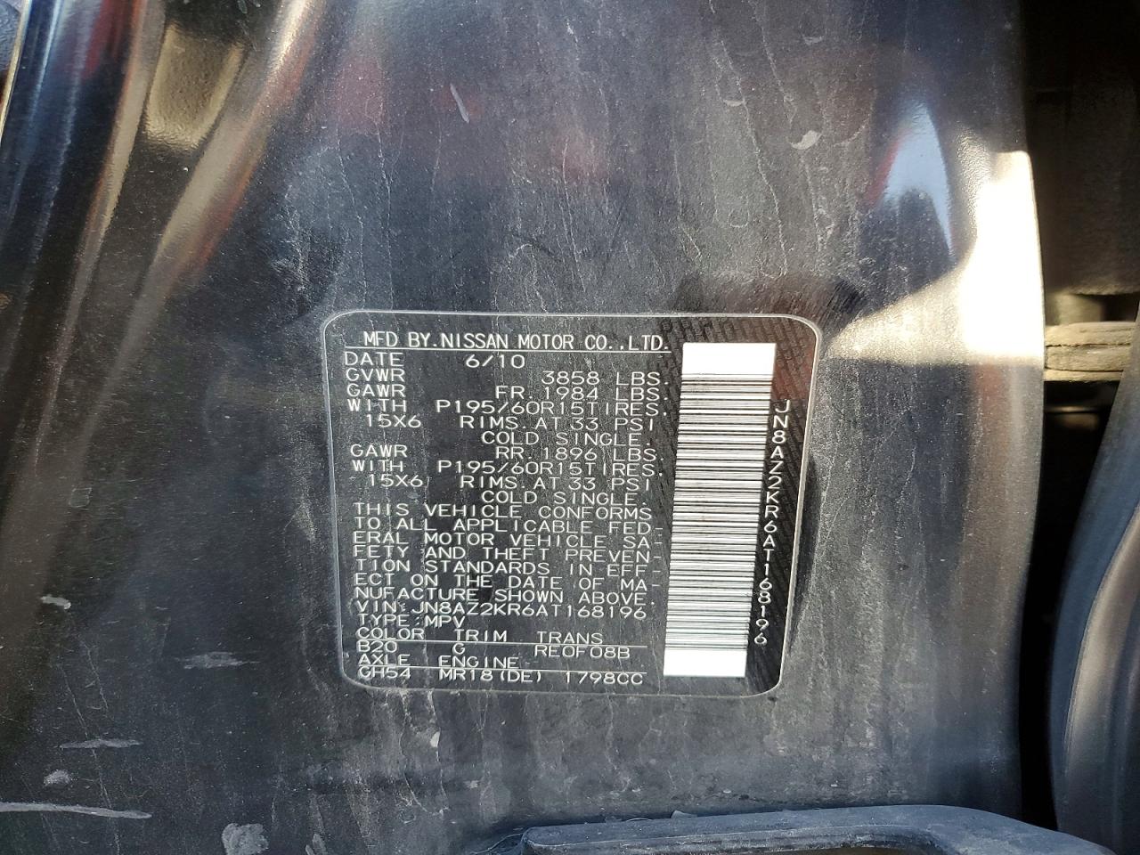 2010 Nissan Cube Base Black vin: JN8AZ2KR6AT168196