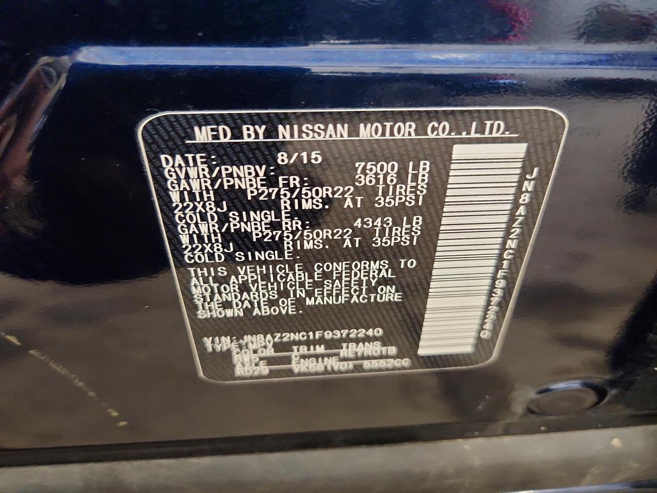 2015 Infiniti Qx80 Base Blue vin: JN8AZ2NC1F9372240