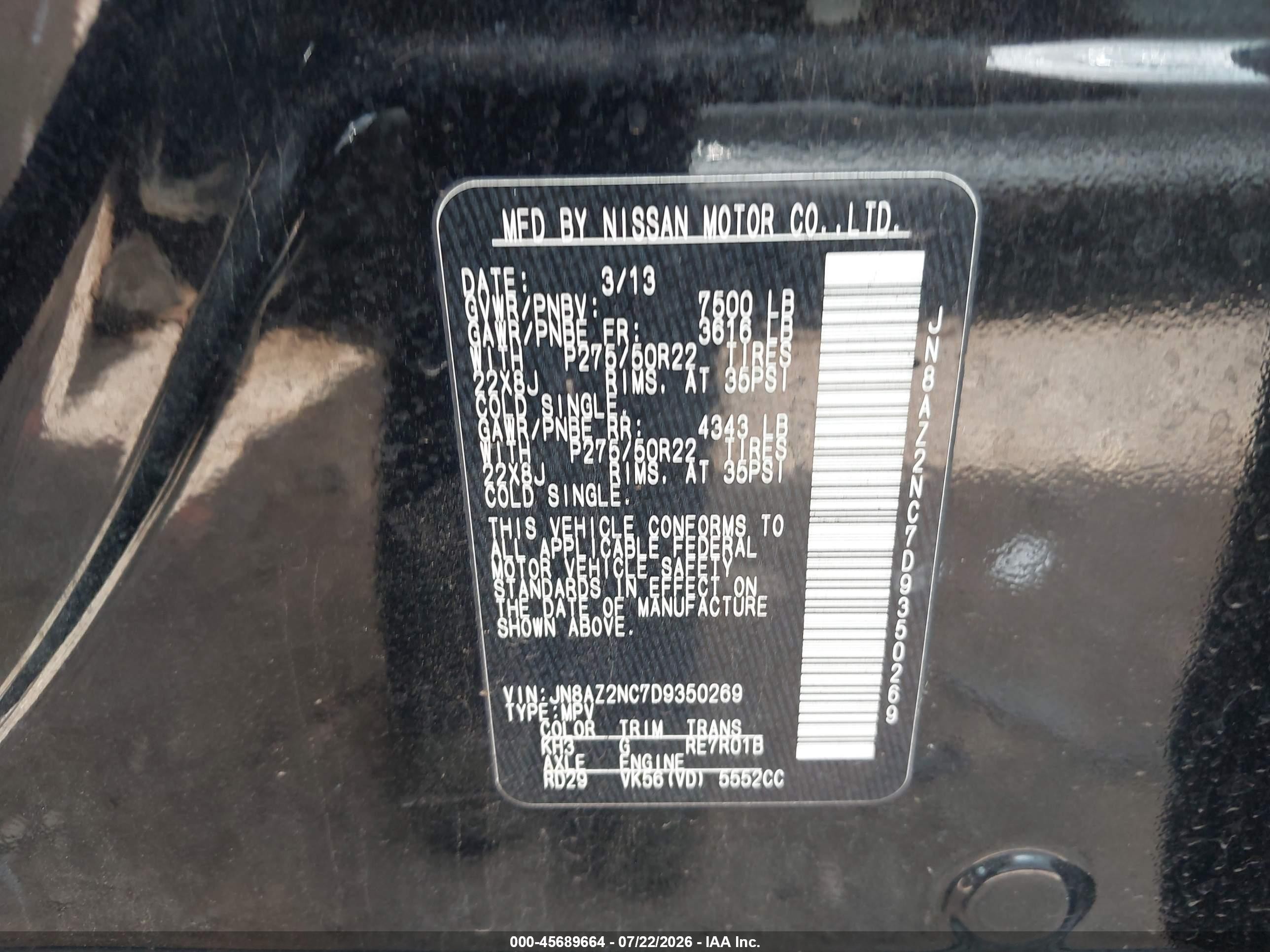 2013 Infiniti Qx56   Black vin: JN8AZ2NC7D9350269