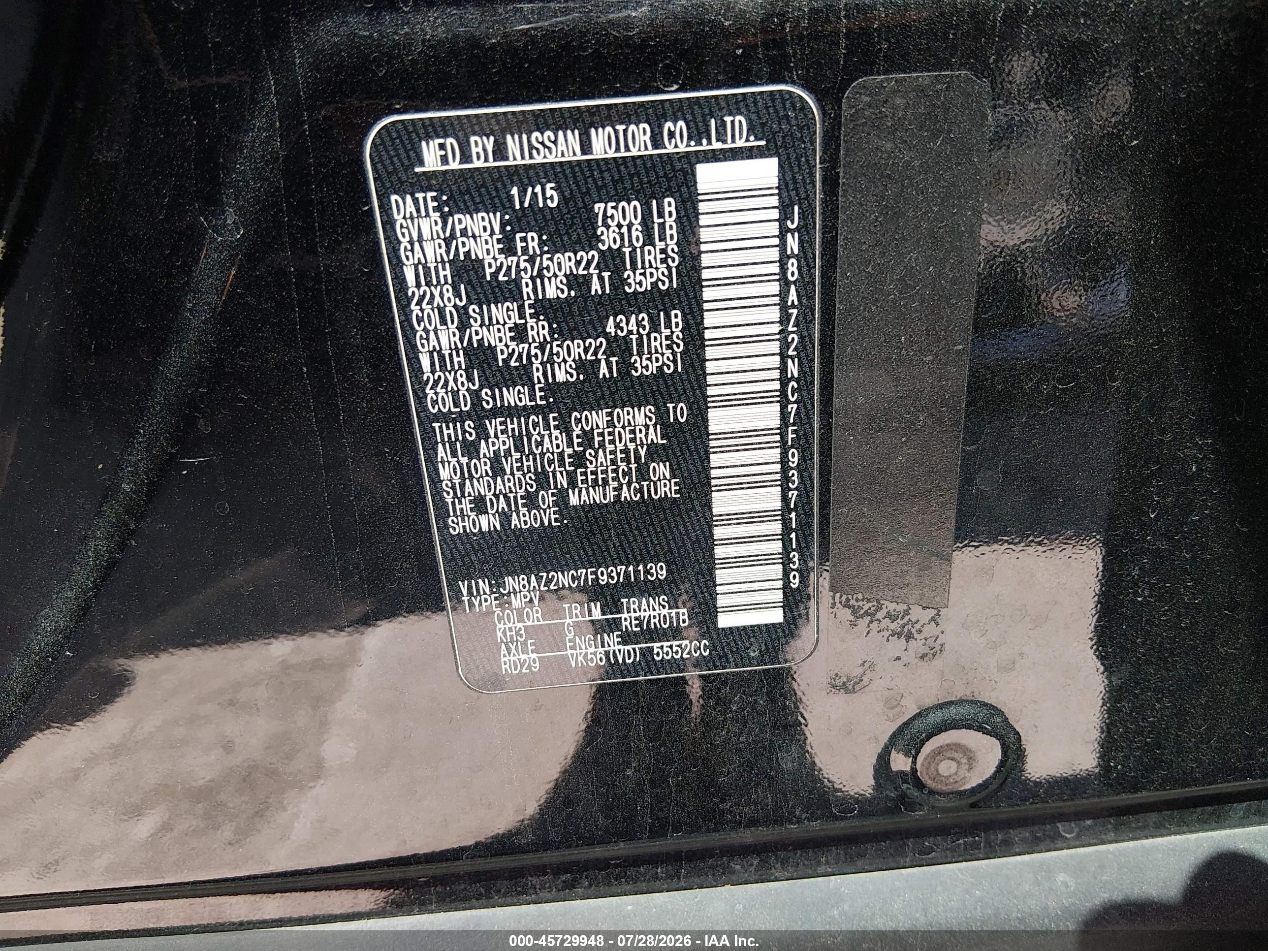 2015 Infiniti Qx80   Black vin: JN8AZ2NC7F9371139
