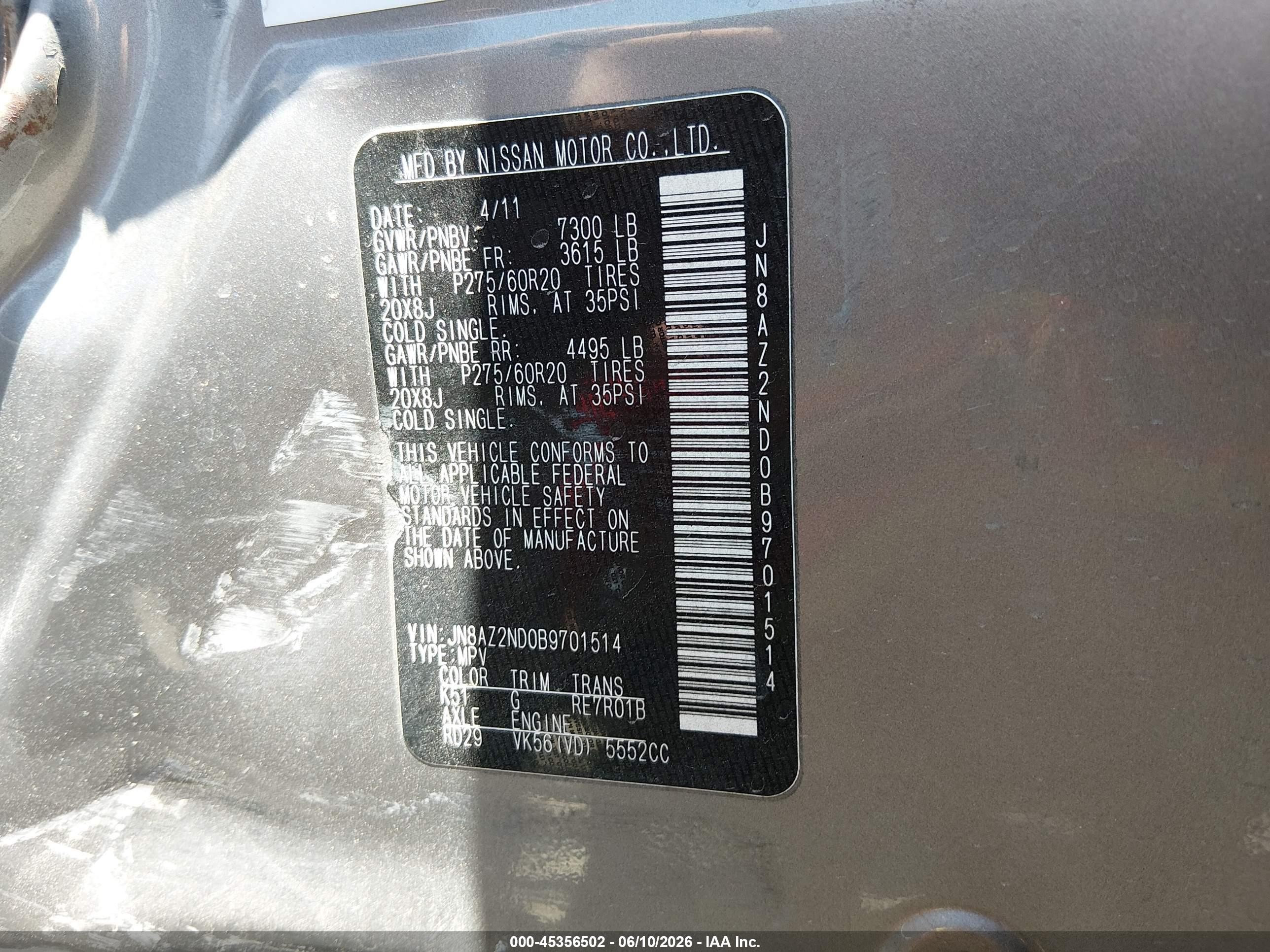2011 Infiniti Qx56   Pewter vin: JN8AZ2ND0B9701514