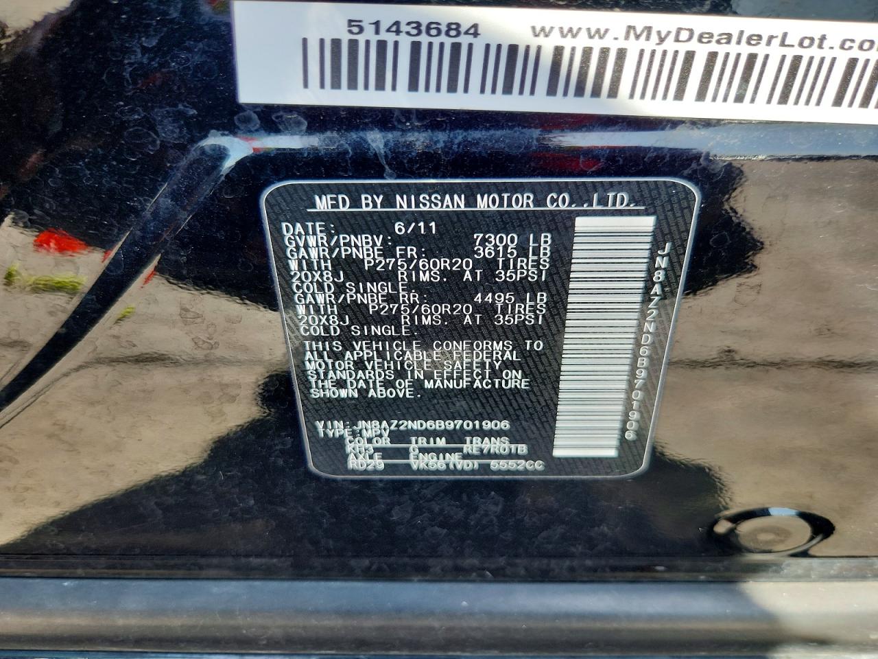 2011 Infiniti Qx56 Base Черный vin: JN8AZ2ND6B9701906