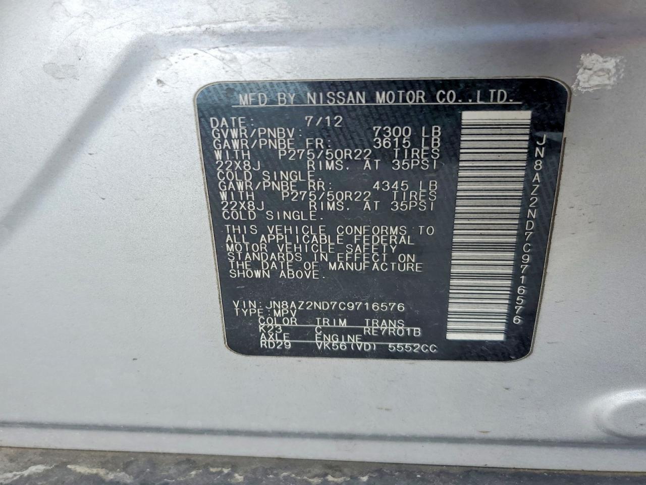 2012 Infiniti Qx56 Base Silver vin: JN8AZ2ND7C9716576