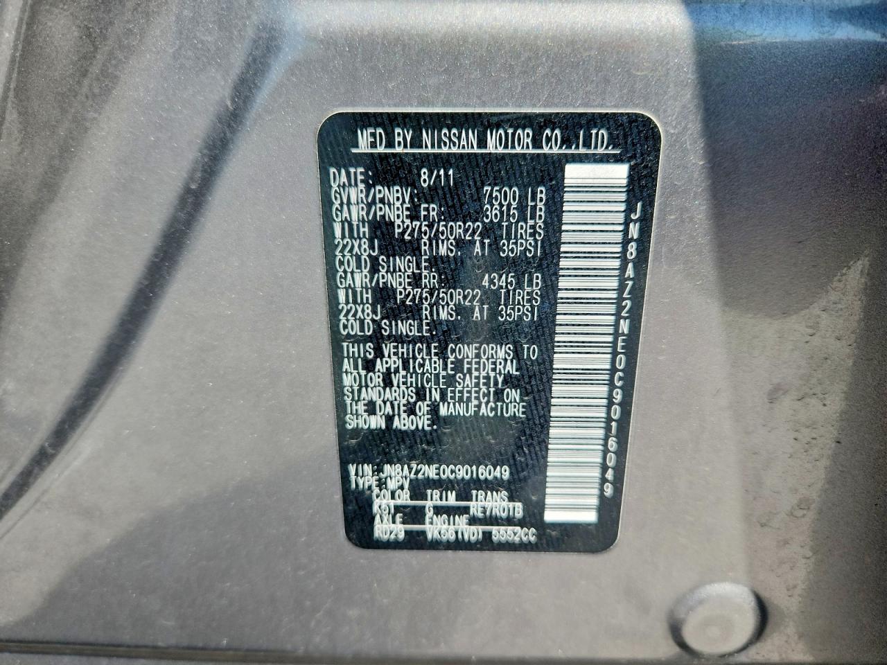 2012 Infiniti Qx56 Base Gray vin: JN8AZ2NE0C9016049