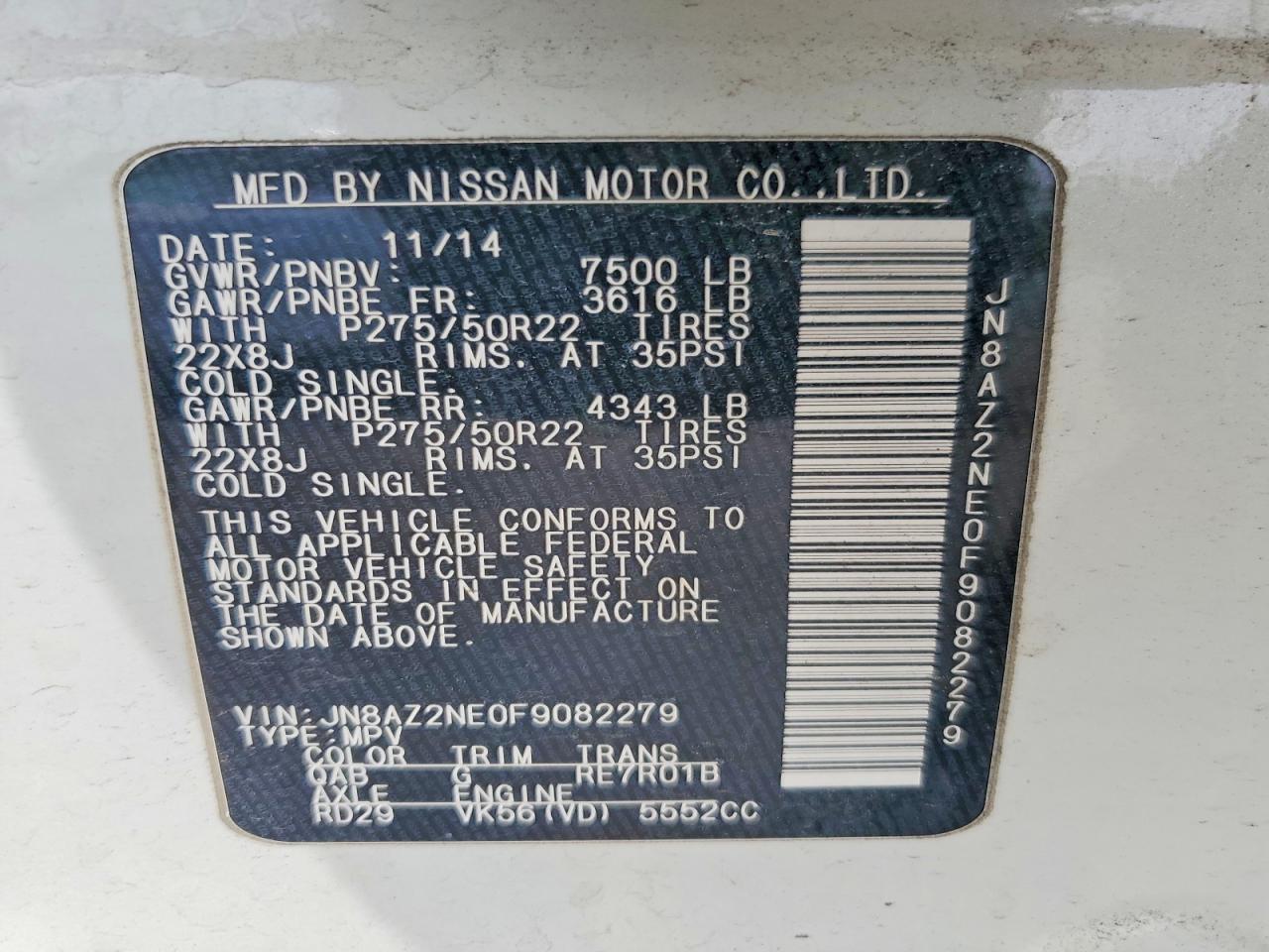 2015 Infiniti Qx80 Base White vin: JN8AZ2NE0F9082279