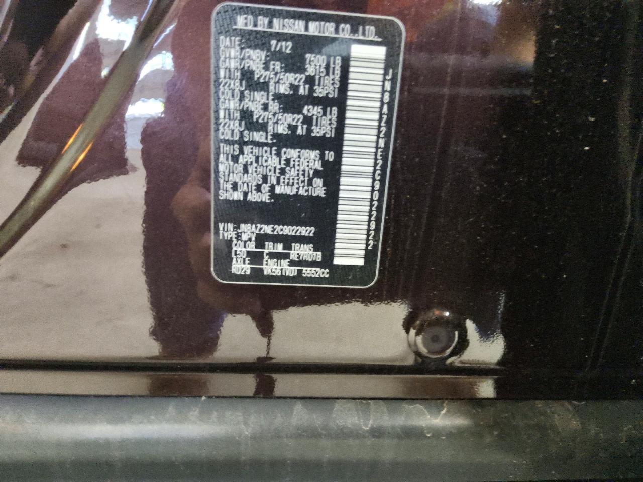 2012 Infiniti Qx56 Base Burgundy vin: JN8AZ2NE2C9022922