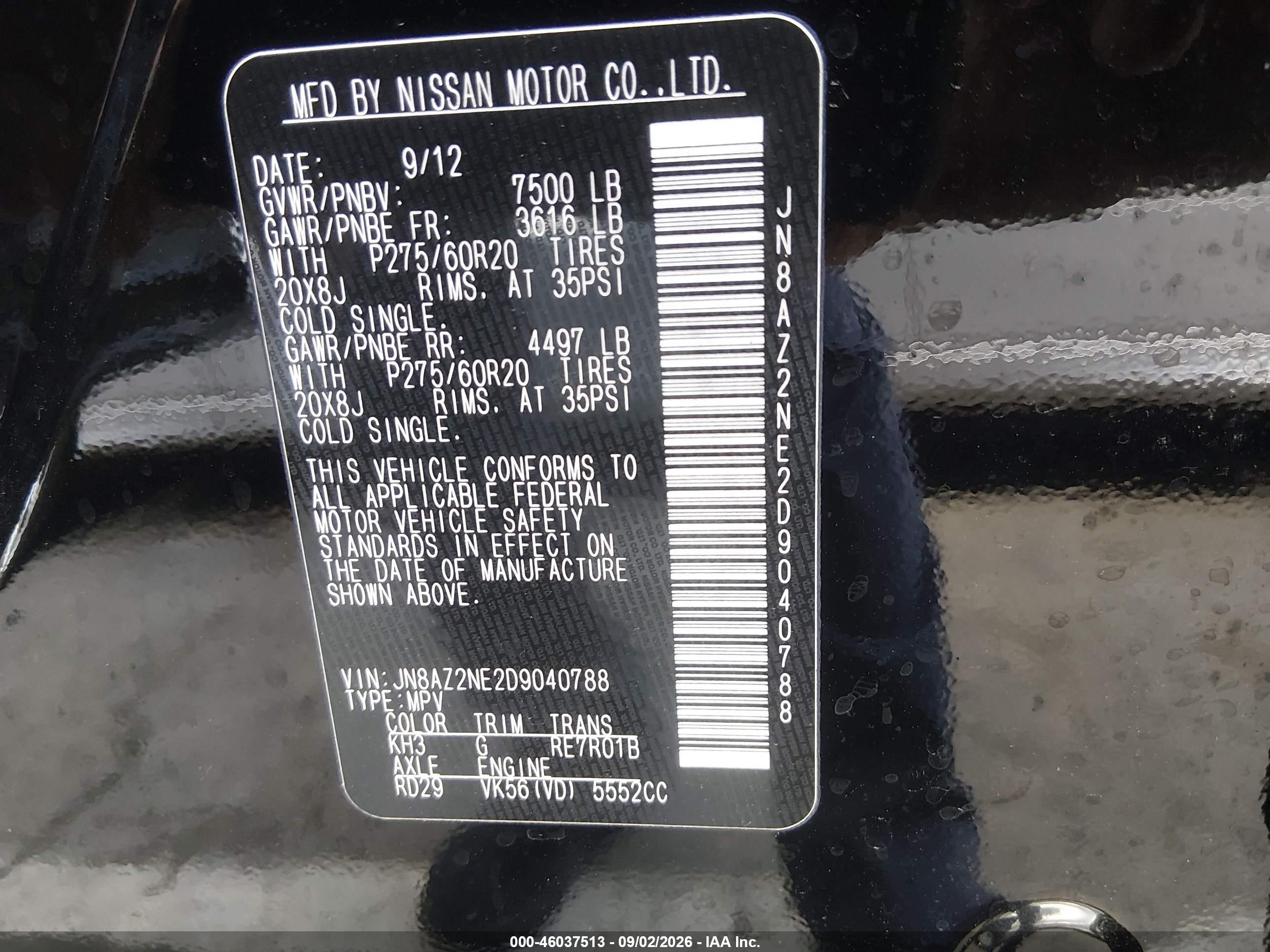 2013 Infiniti Qx56   Black vin: JN8AZ2NE2D9040788