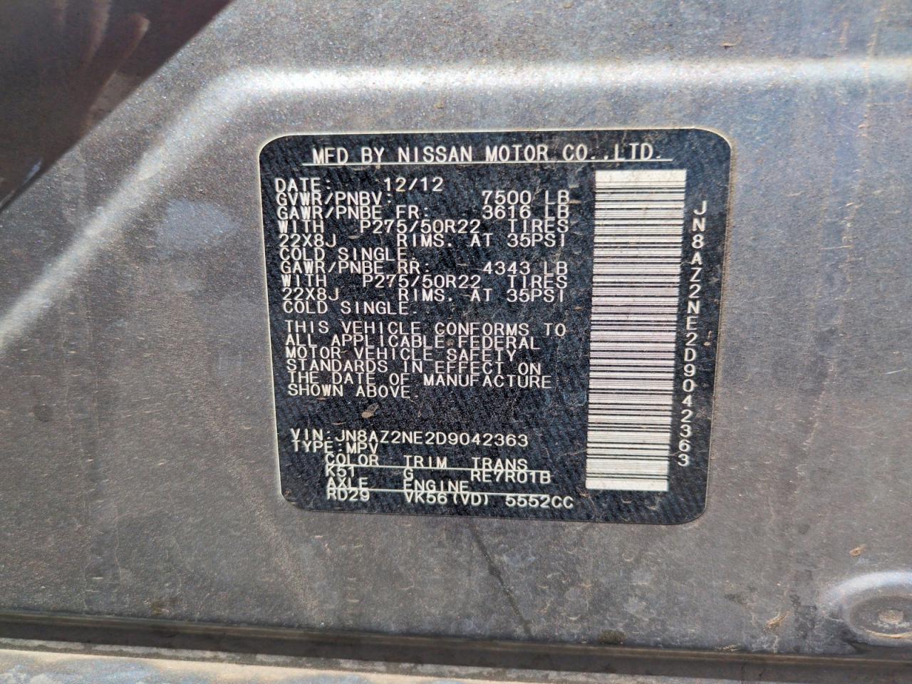 2013 Infiniti Qx56 Base Gray vin: JN8AZ2NE2D9042363