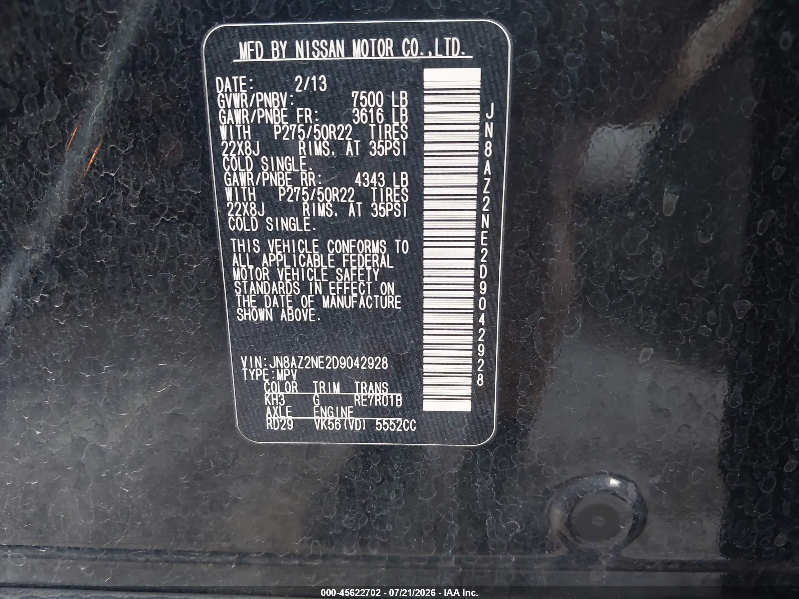2013 Infiniti Qx56   Black vin: JN8AZ2NE2D9042928