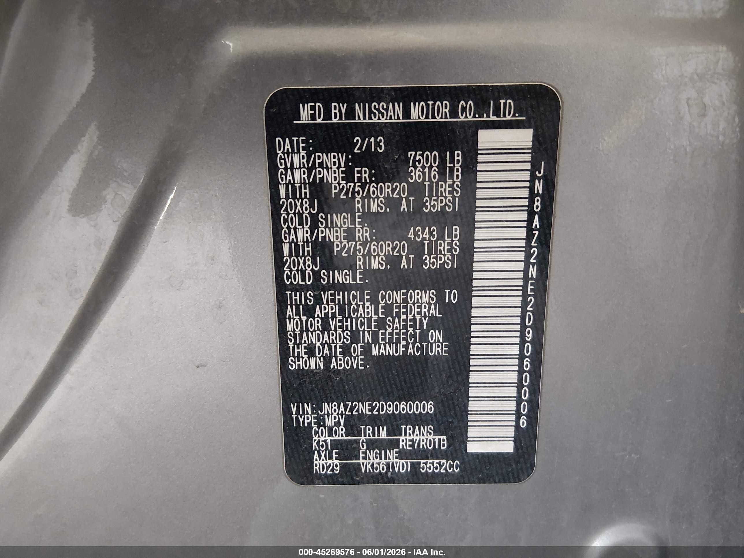 2013 Infiniti Qx56 Gray vin: JN8AZ2NE2D9060006