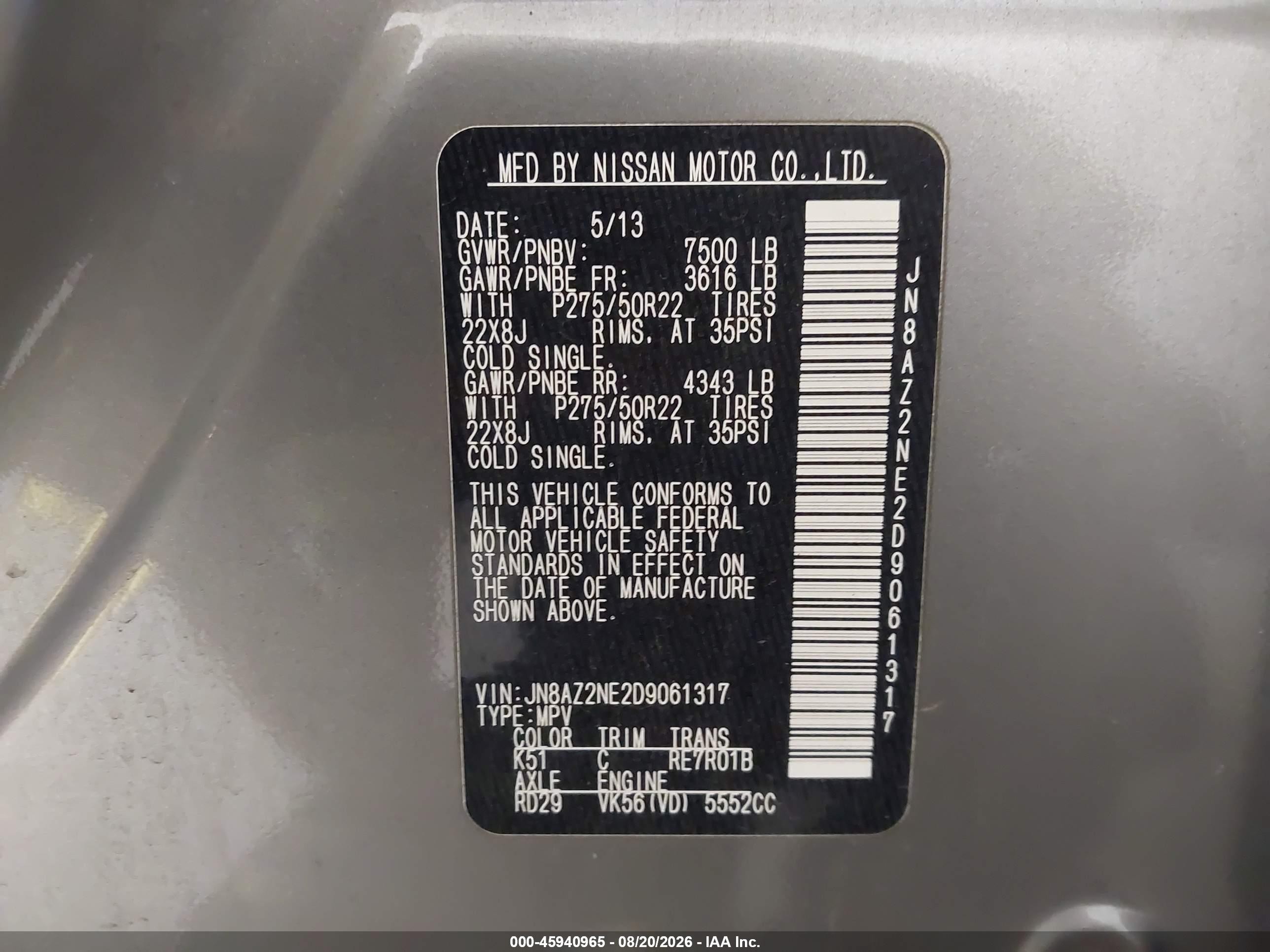 2013 Infiniti Qx56   Silver vin: JN8AZ2NE2D9061317