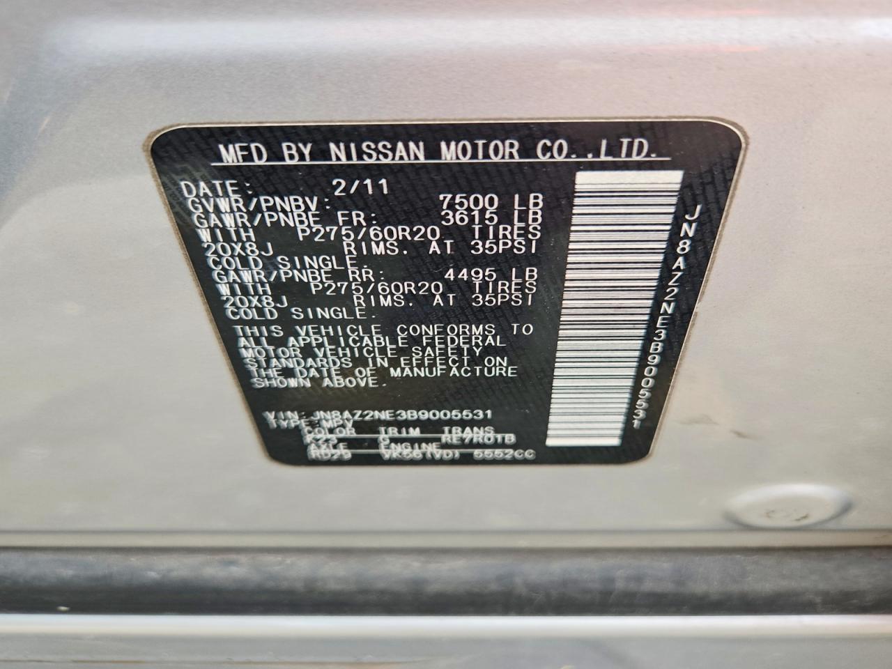 2011 Infiniti Qx56 Base Silver vin: JN8AZ2NE3B9005531