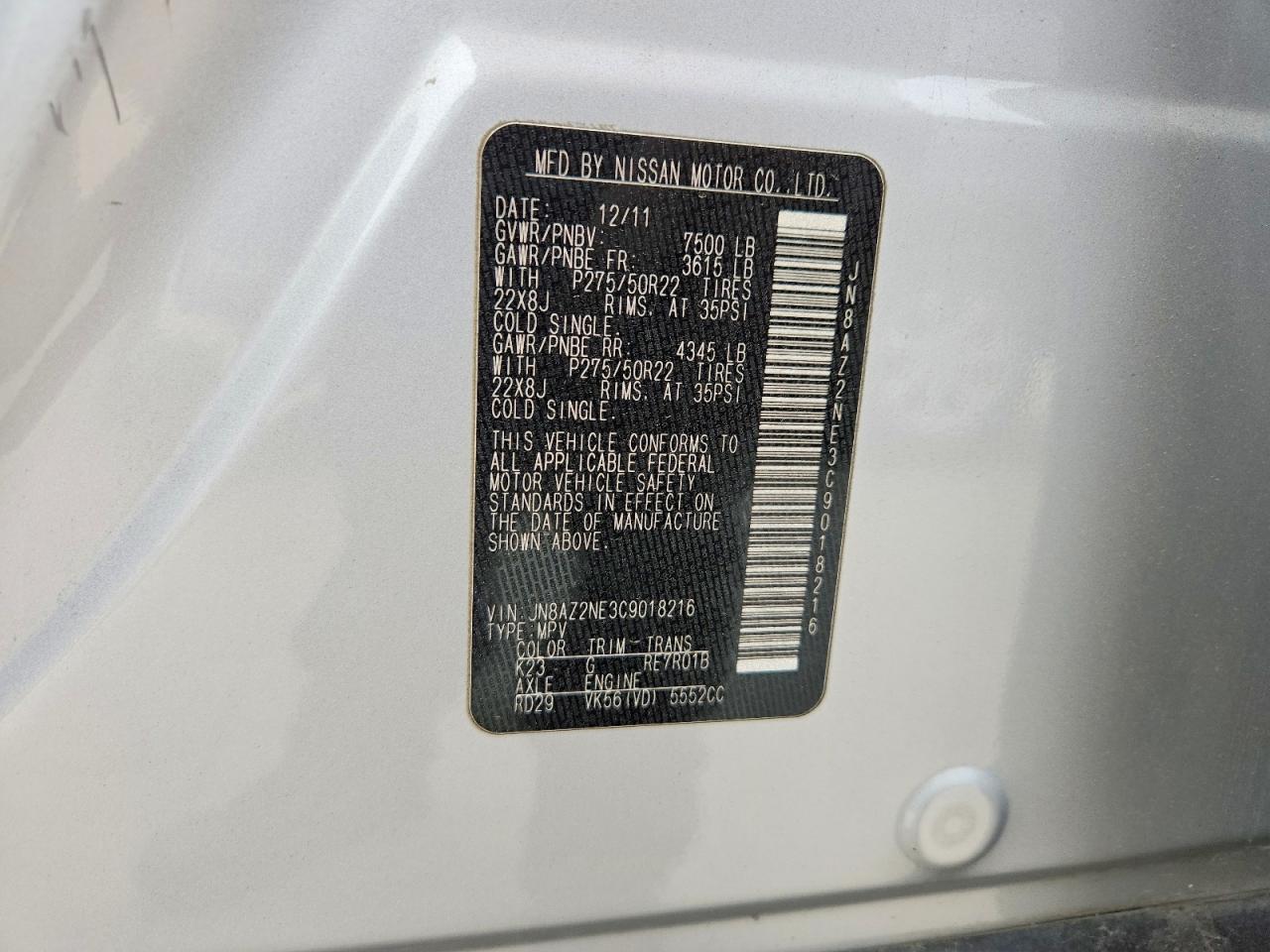 2012 Infiniti Qx56 Base Silver vin: JN8AZ2NE3C9018216