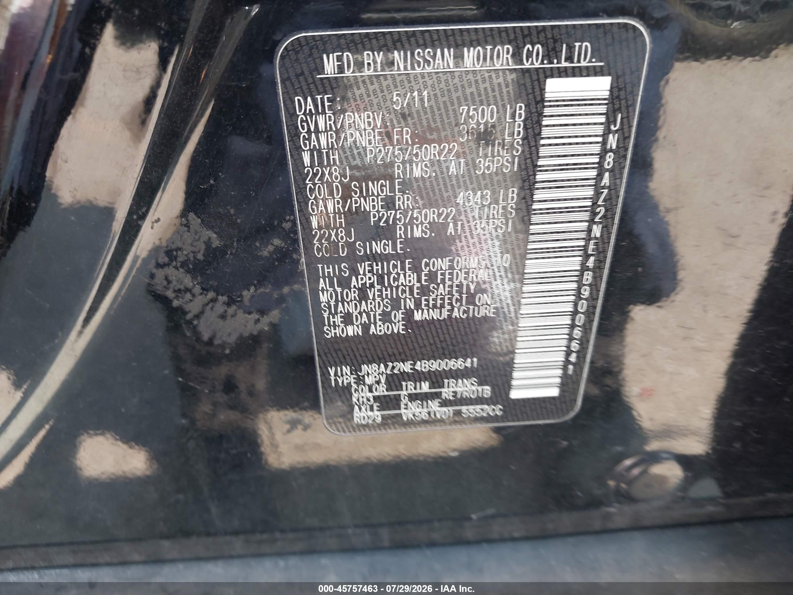 2011 Infiniti Qx56   Black vin: JN8AZ2NE4B9006641