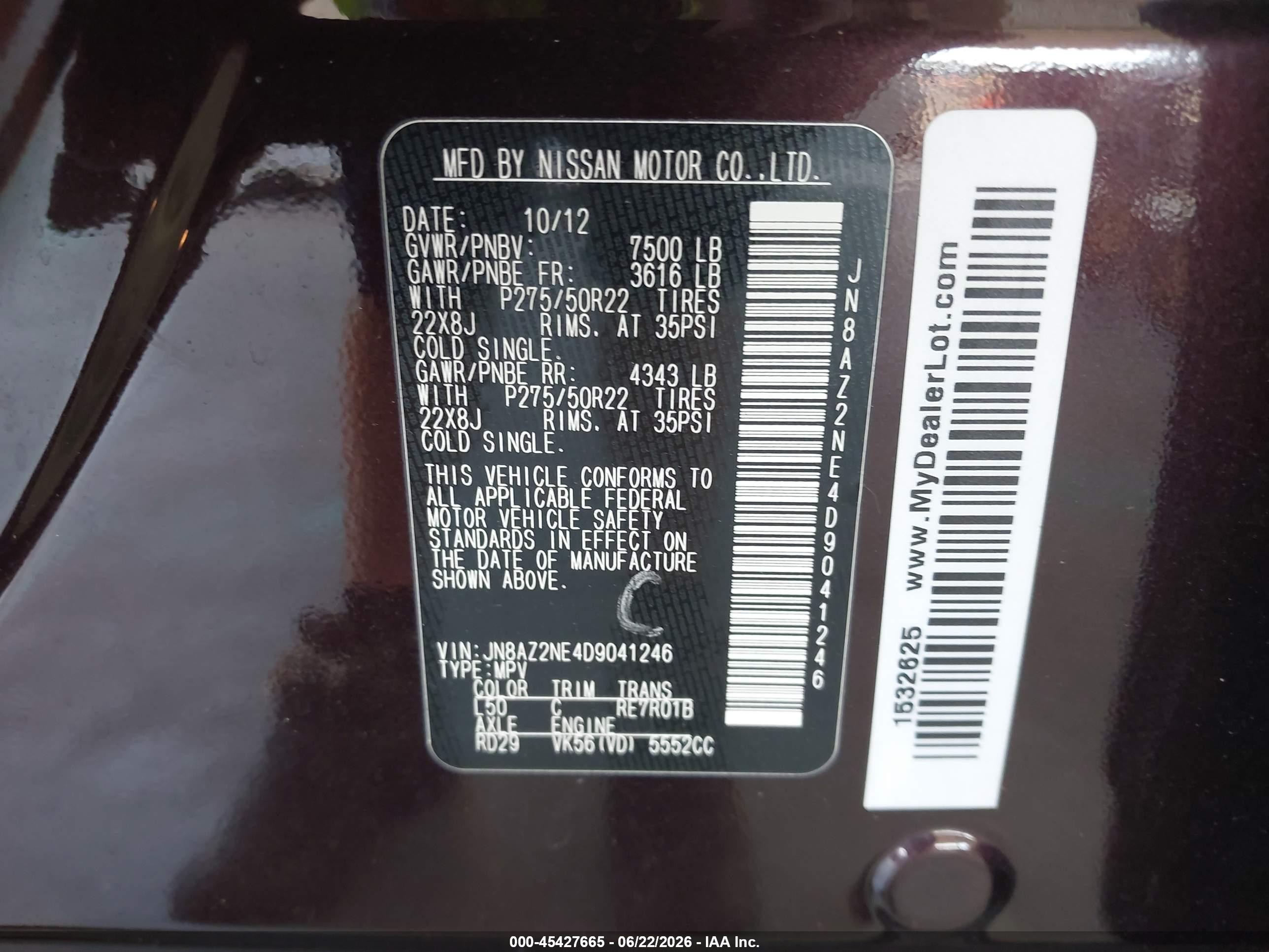 2013 Infiniti Qx56   Burgundy vin: JN8AZ2NE4D9041246