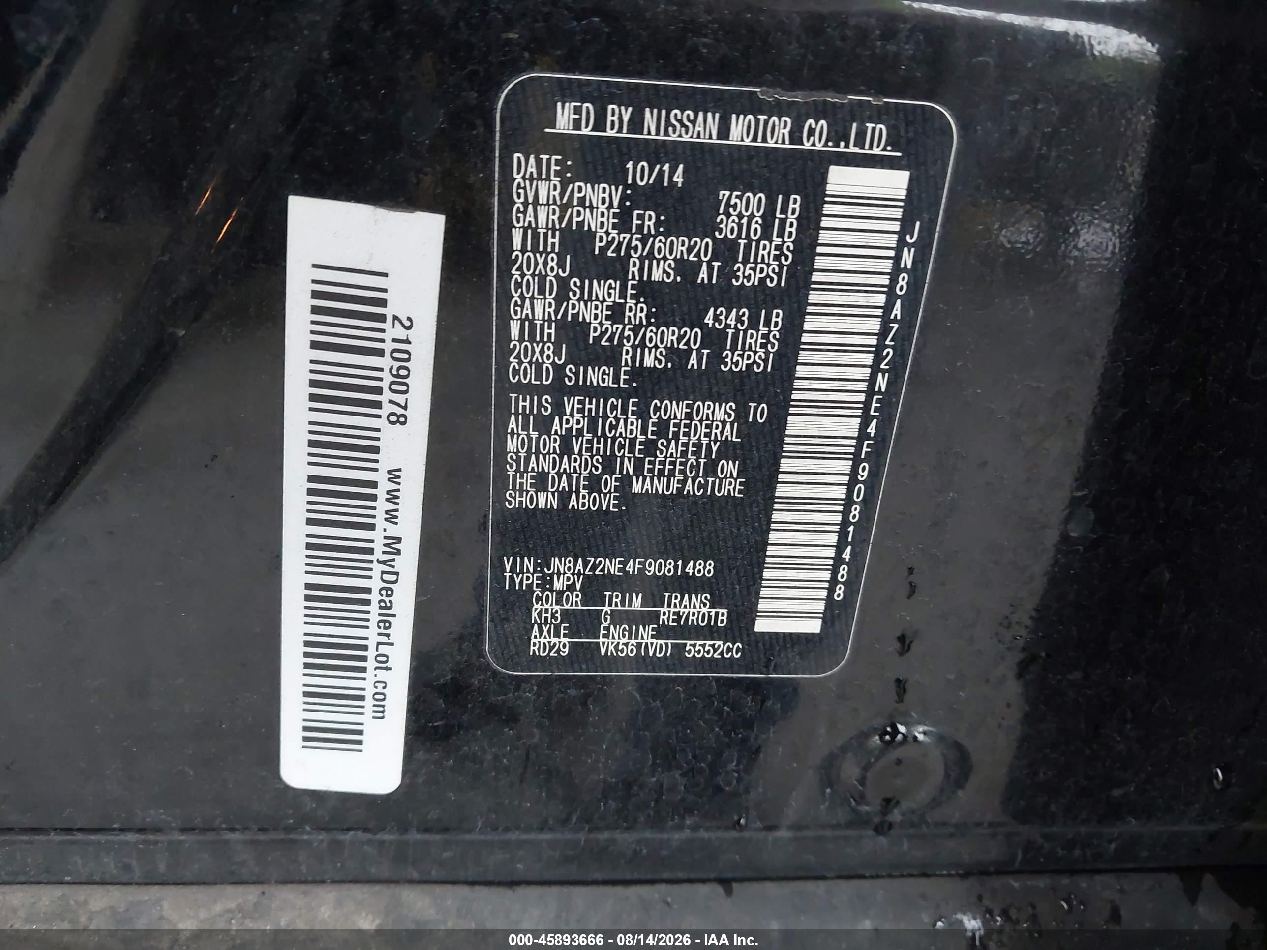 2015 Infiniti Qx80   Black vin: JN8AZ2NE4F9081488