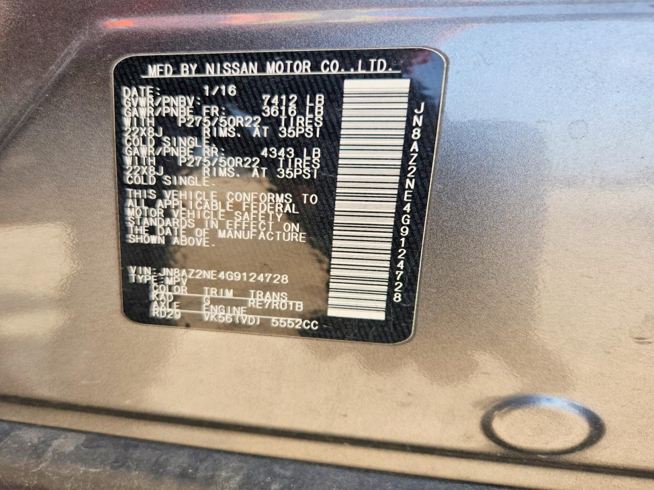2016 Infiniti Qx80 Base Charcoal vin: JN8AZ2NE4G9124728