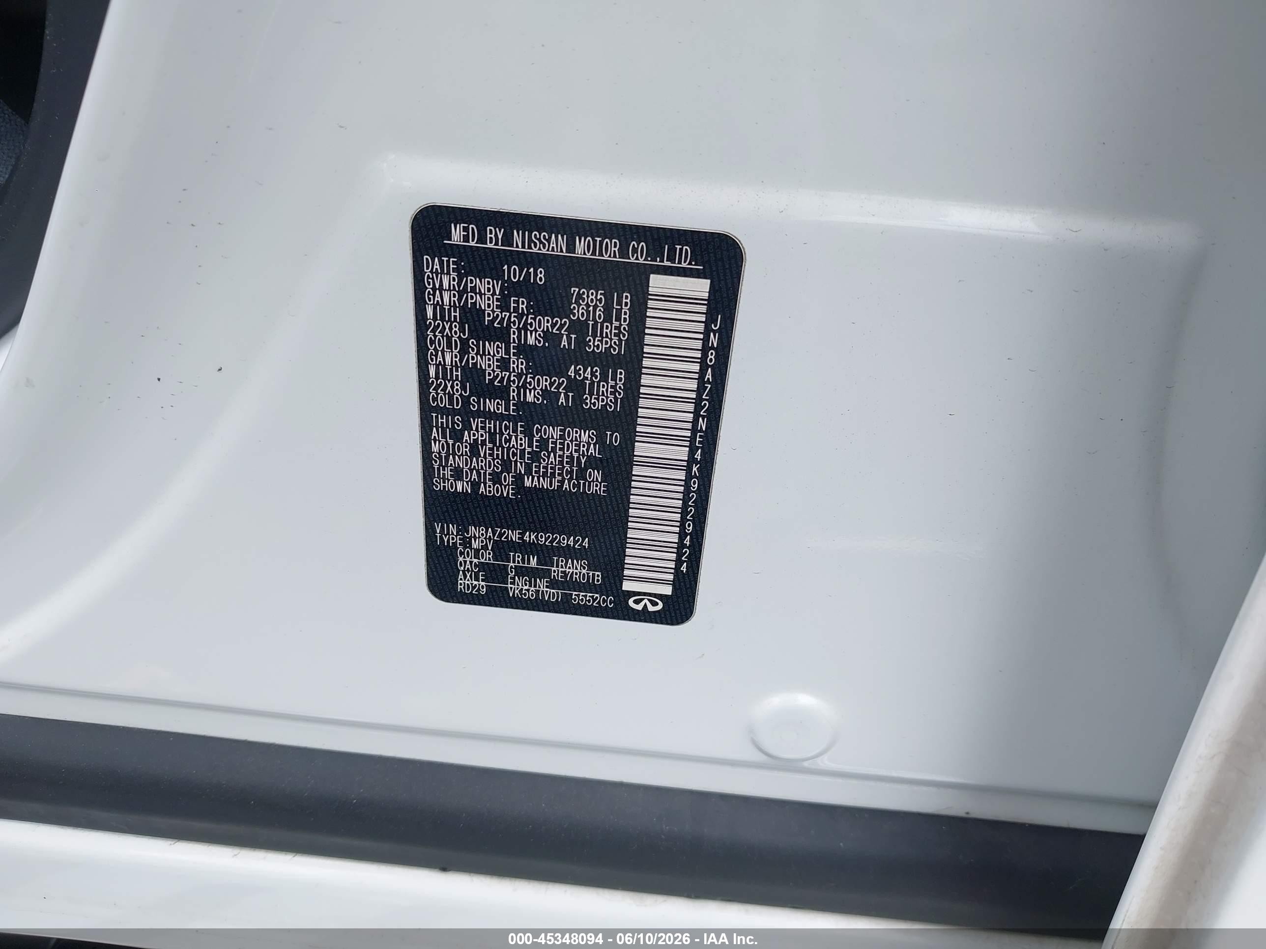 2019 Infiniti Qx80 Limited White vin: JN8AZ2NE4K9229424