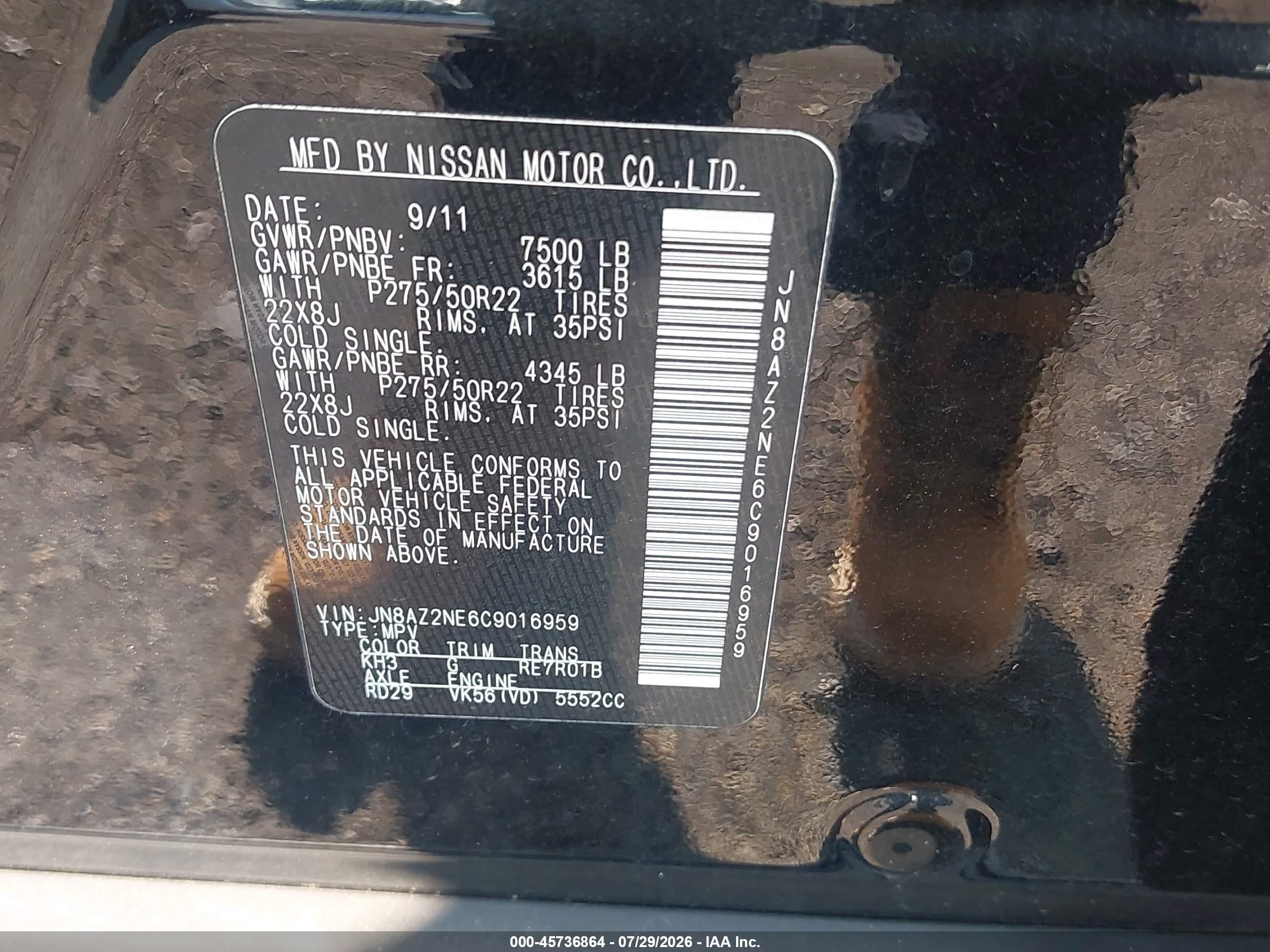 2012 Infiniti Qx56 Black vin: JN8AZ2NE6C9016959