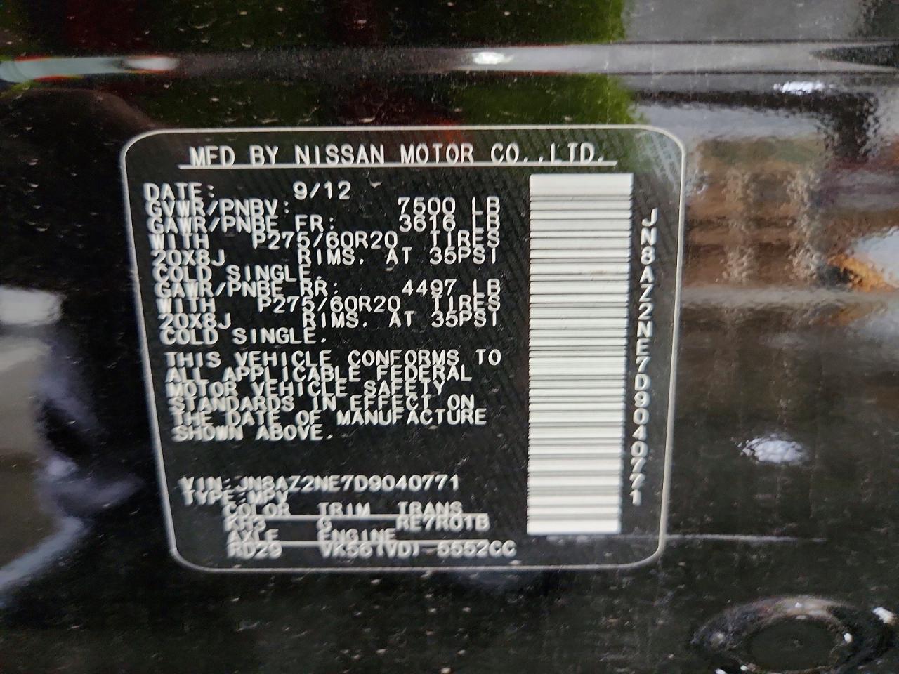 2013 Infiniti Qx56 Base Black vin: JN8AZ2NE7D9040771
