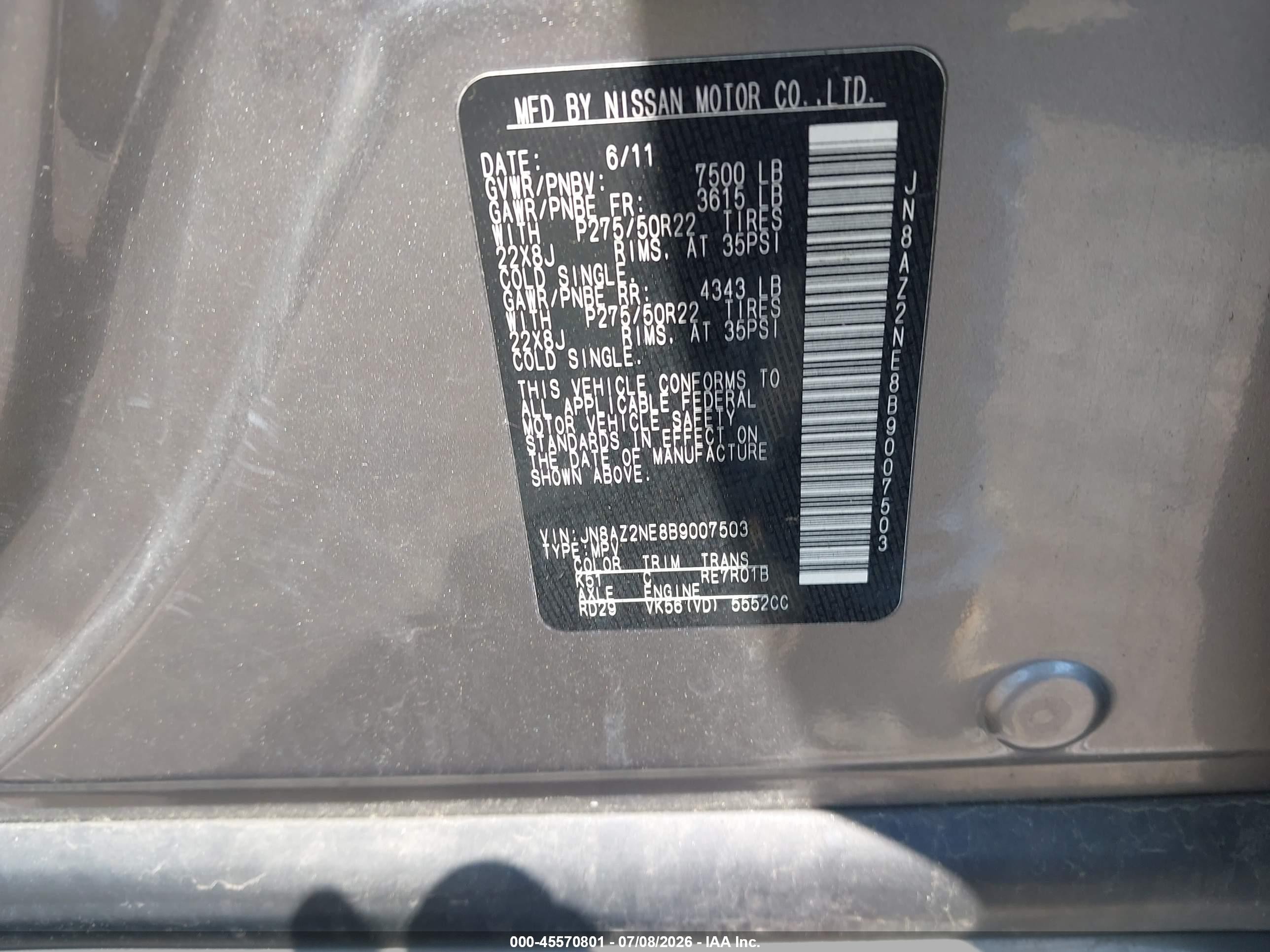 2011 Infiniti Qx56   Gray vin: JN8AZ2NE8B9007503