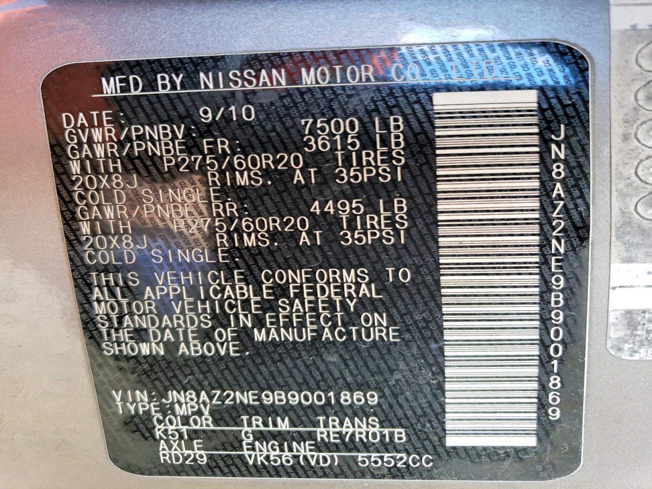 2011 Infiniti Qx56 Base Gray vin: JN8AZ2NE9B9001869