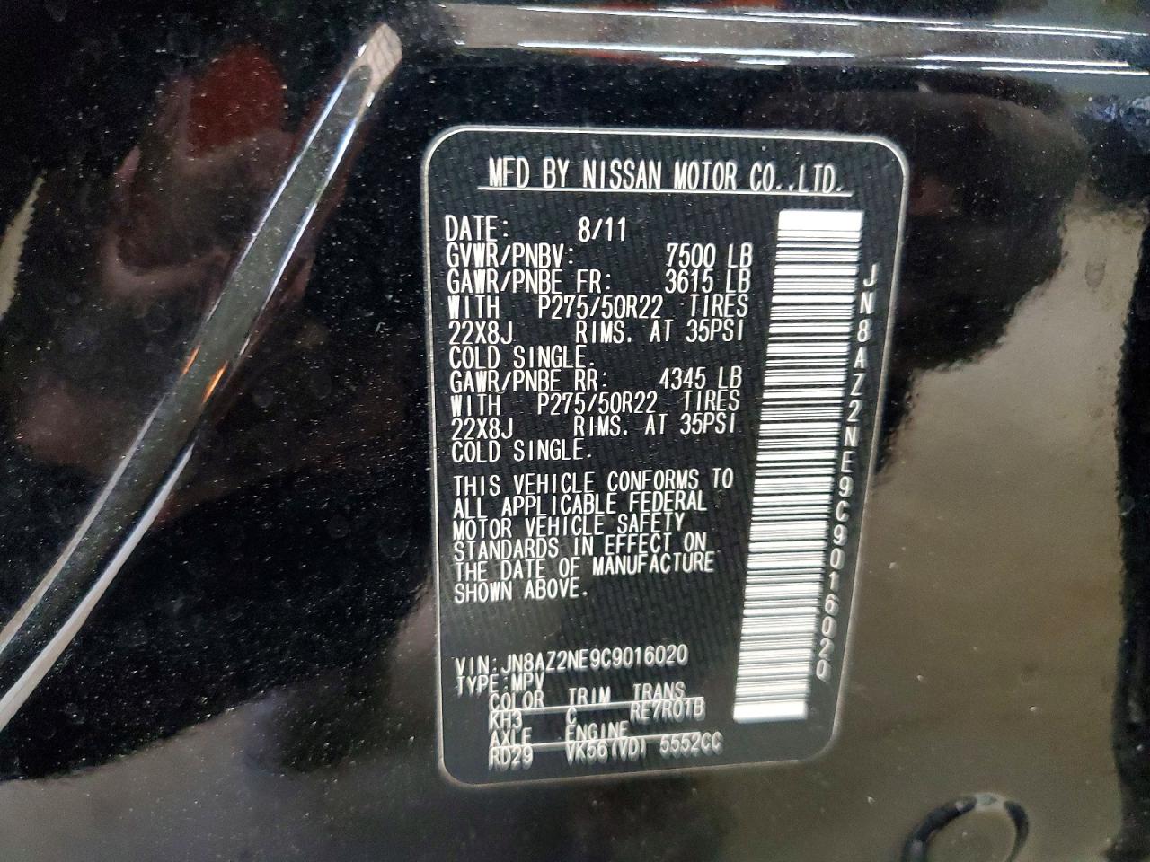 2012 Infiniti Qx56 Base Black vin: JN8AZ2NE9C9016020
