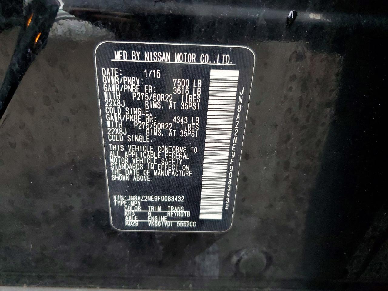 2015 Infiniti Qx80 Черный vin: JN8AZ2NE9F9083432