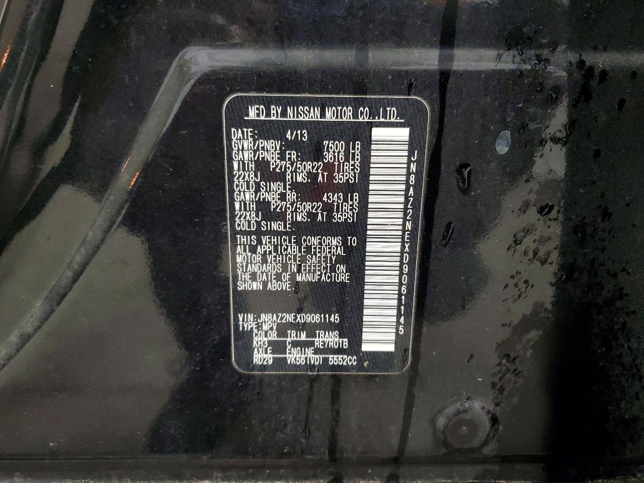2013 Infiniti Qx56 Base Черный vin: JN8AZ2NEXD9061145